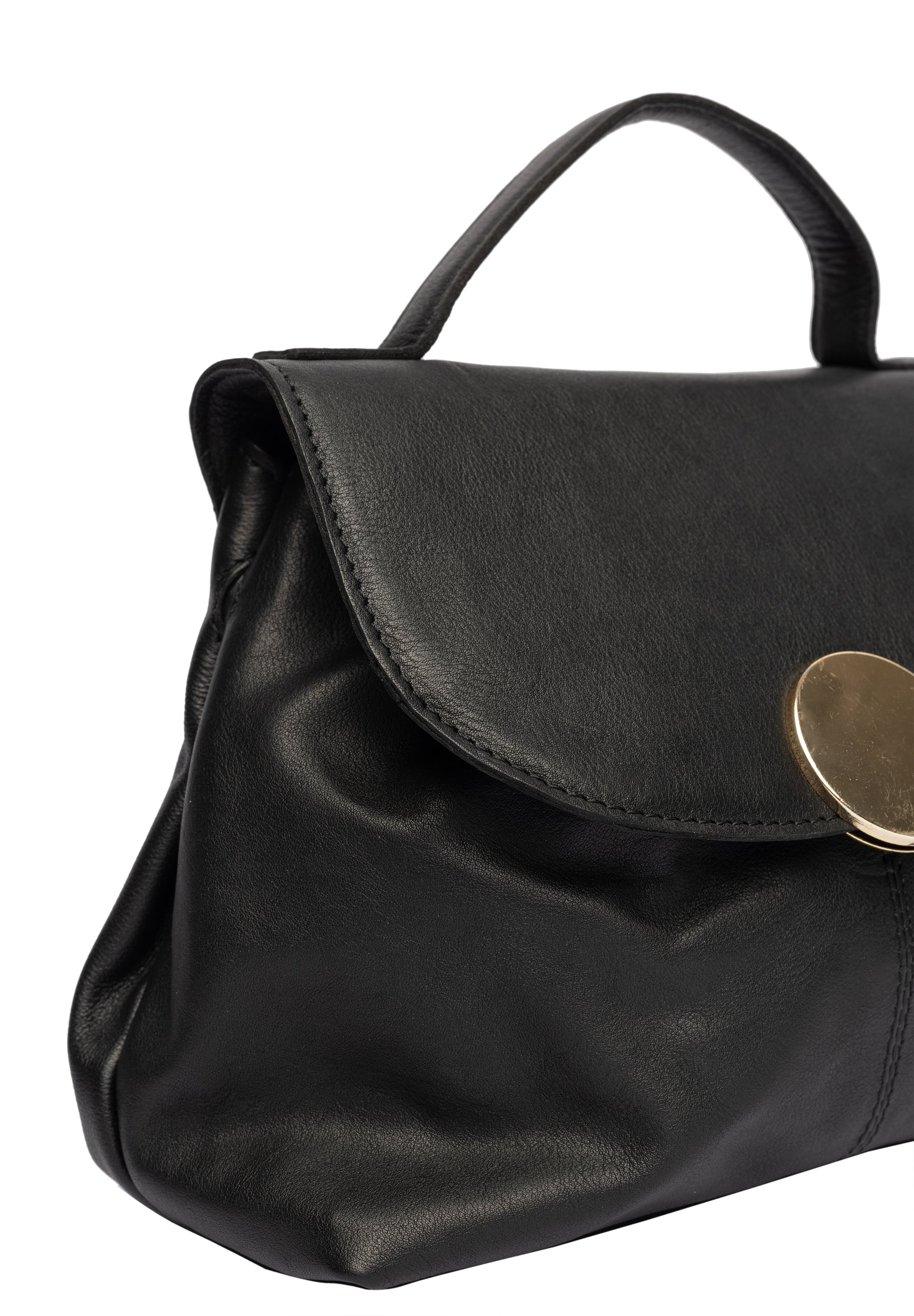 Håndveske/Crossover | Skinn | Vintage | Klaff åpning | Liten | Sort | Romslig Hovedrom | Avtagbar Skulderstropp | Evan Small