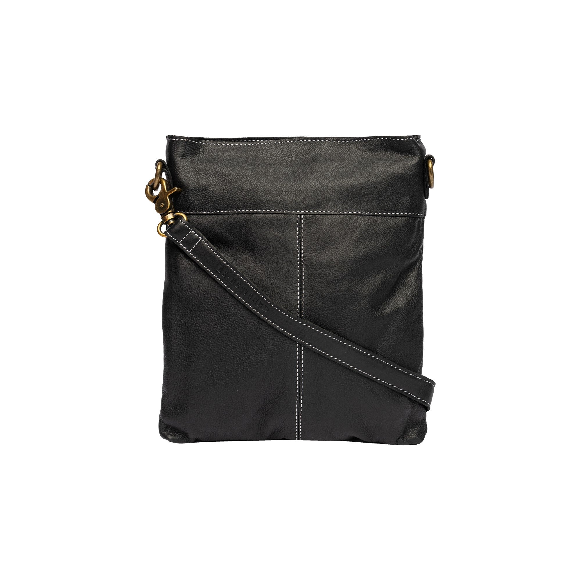 Easton Small, liten skinnveske fra Re:Designed By Dixie i fargen Sort, vist fra baksiden med langreim