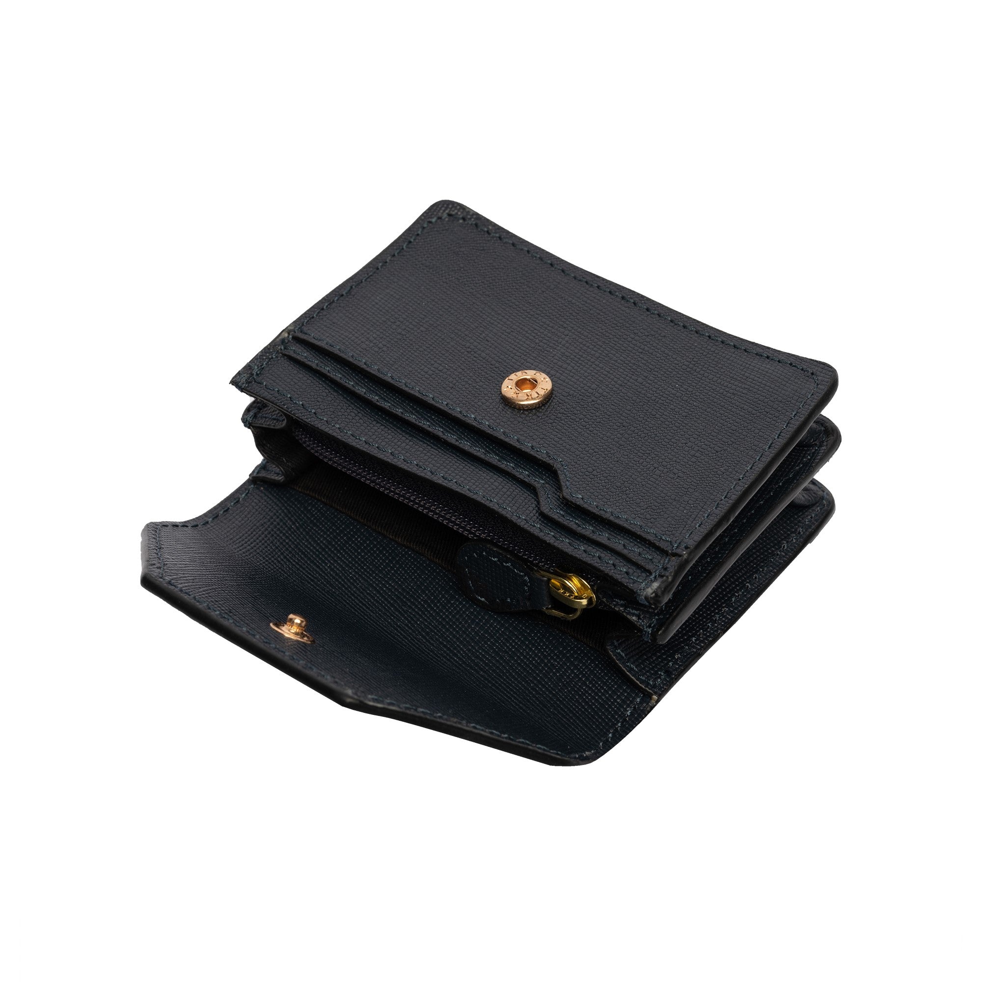 Elvira, lommebok i skinn fra Re:Desiged By Dixie i fargen Navy, vist åpen