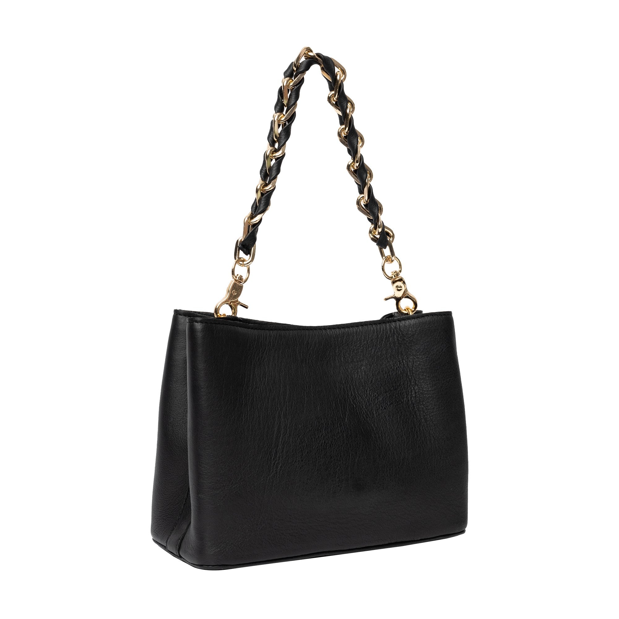 Håndveske | Skinn | Liten | Sort | Vintage | Kjedehåndtak | Avtagbar Langreim | Greta