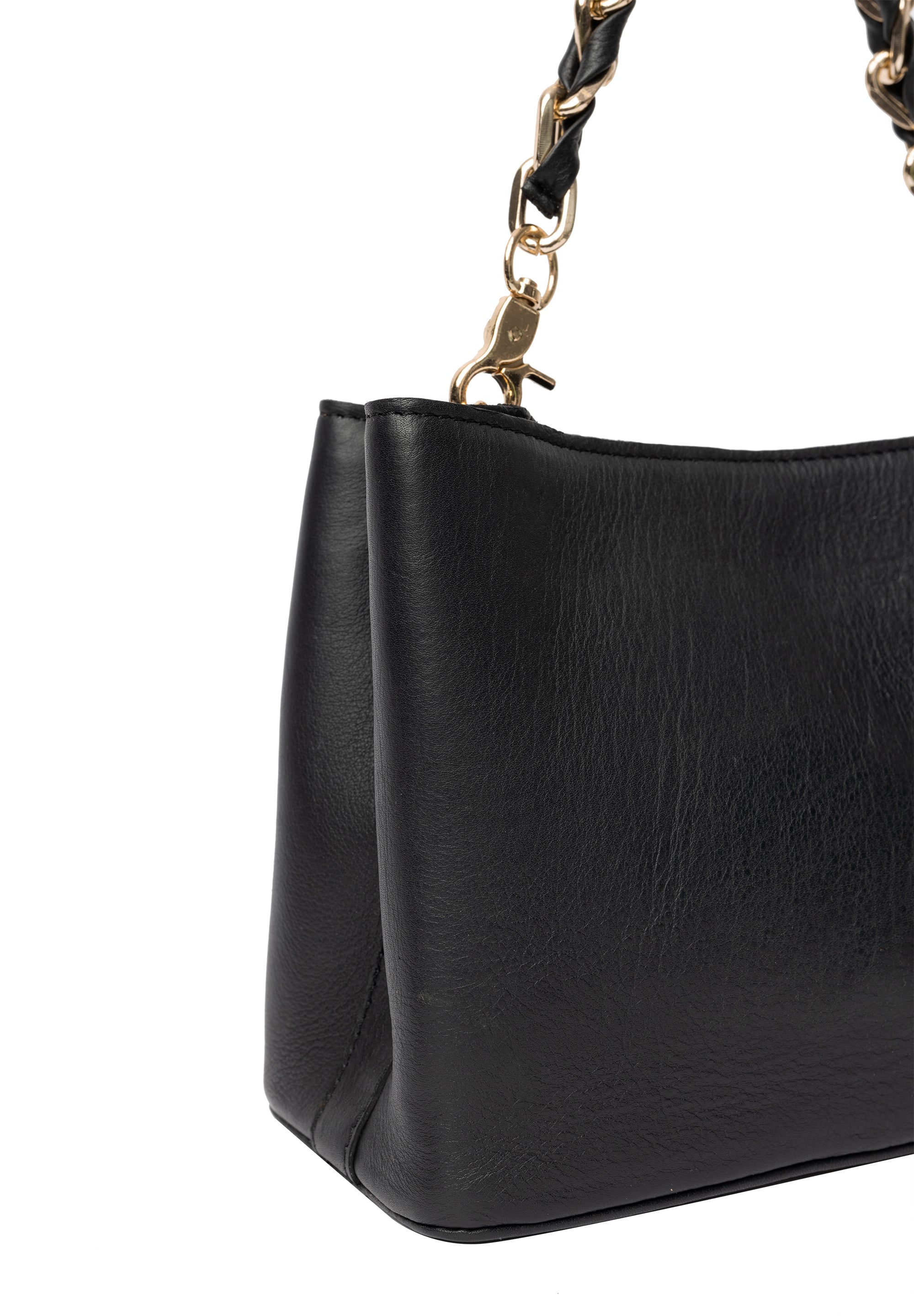 Håndveske | Skinn | Liten | Sort | Vintage | Kjedehåndtak | Avtagbar Langreim | Greta