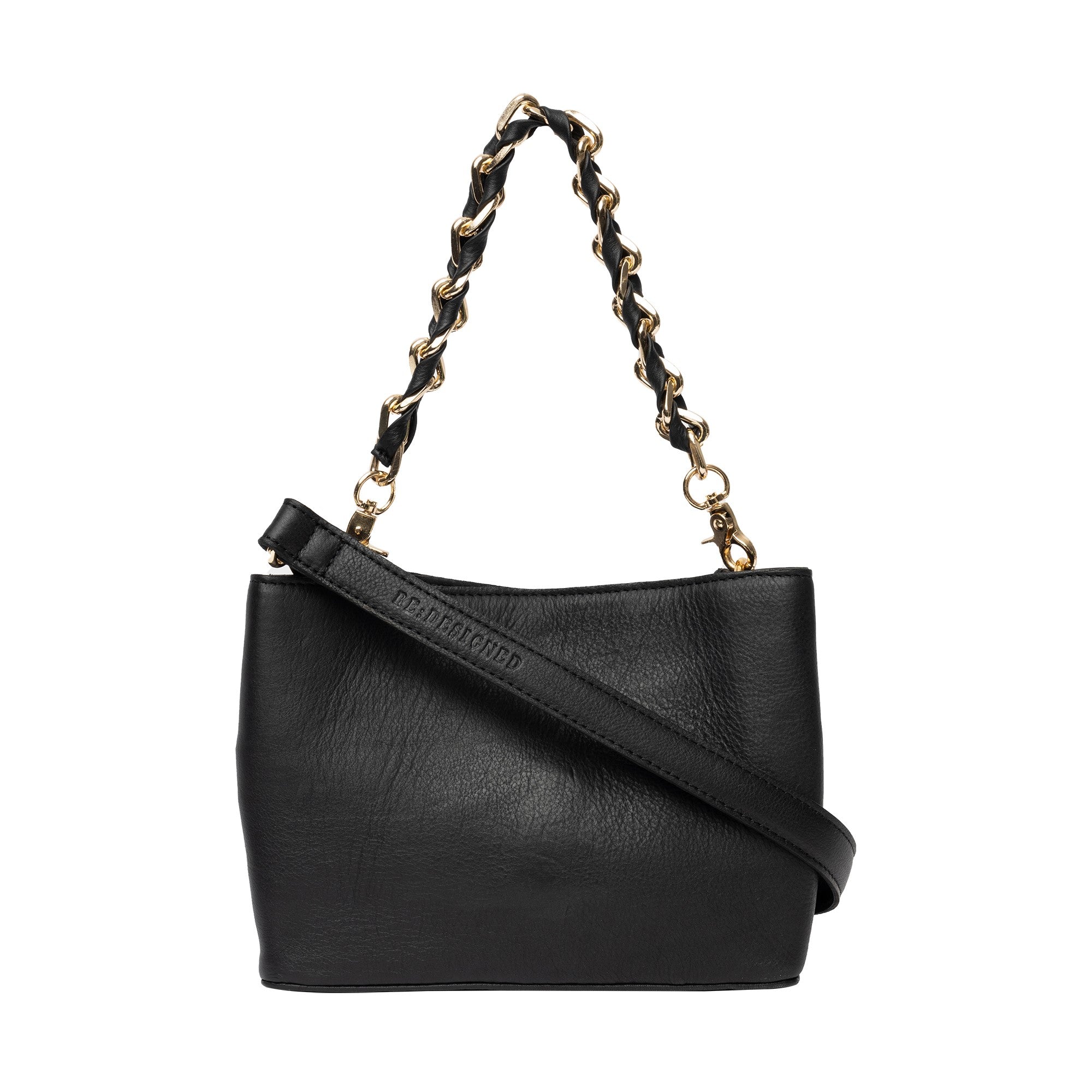 Håndveske | Skinn | Liten | Sort | Vintage | Kjedehåndtak | Avtagbar Langreim | Greta