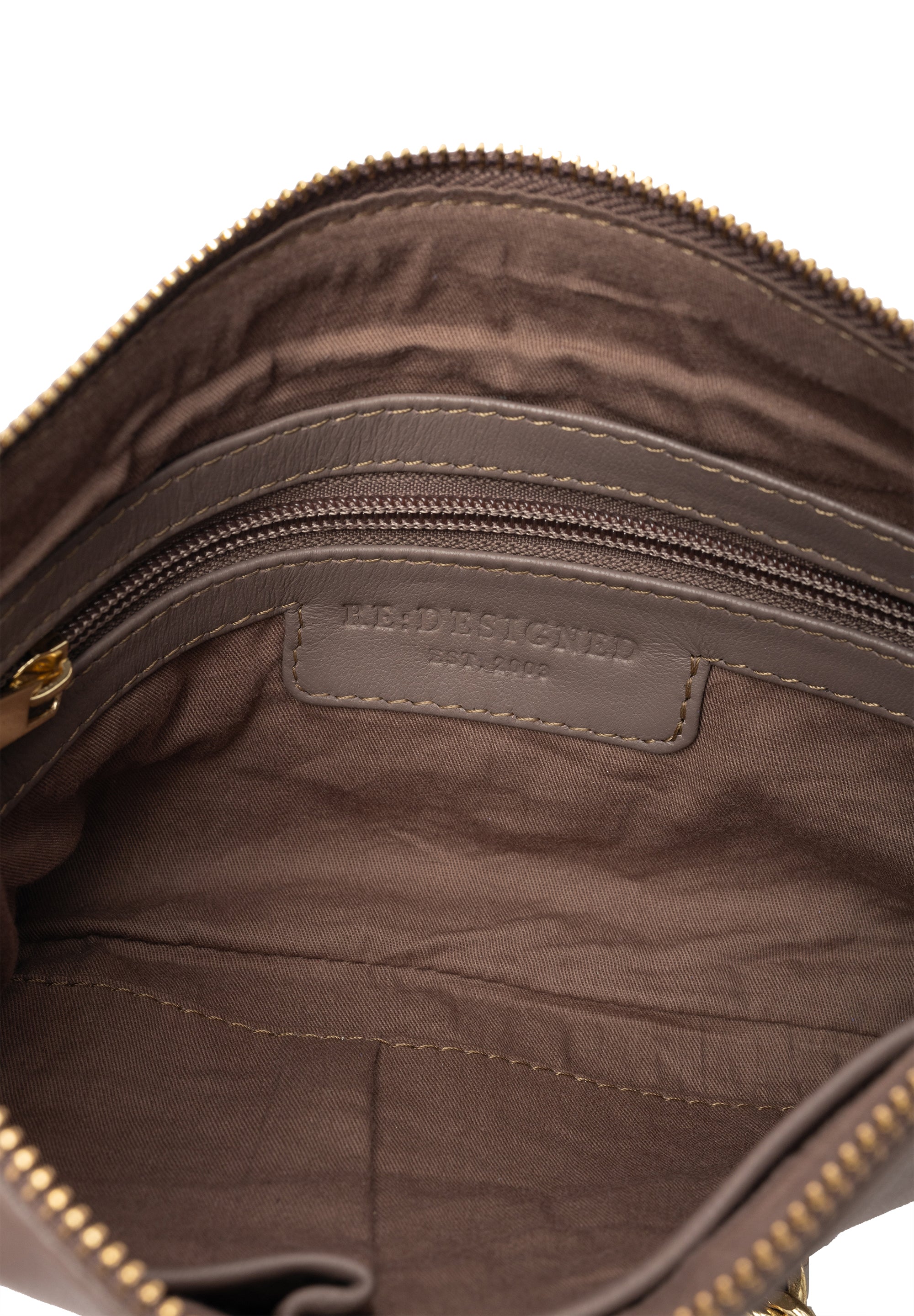 Selskapsveske | Skinn | Taupe | Liten | Kjedereim | Gulli
