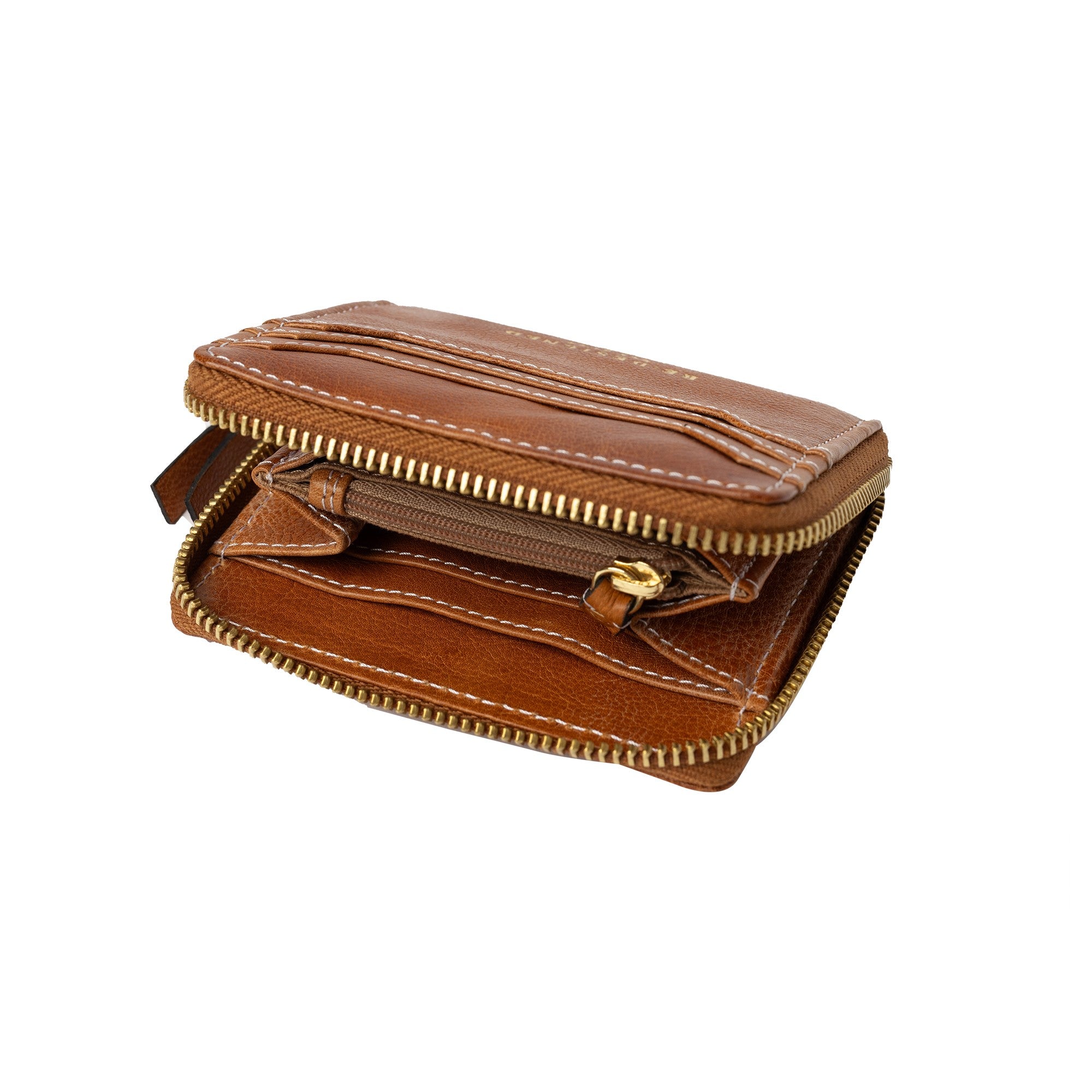 Fauna wallet, lommebok i skinn fra Re:Designed By Dixie i fargen Burned Tan, vist åpen