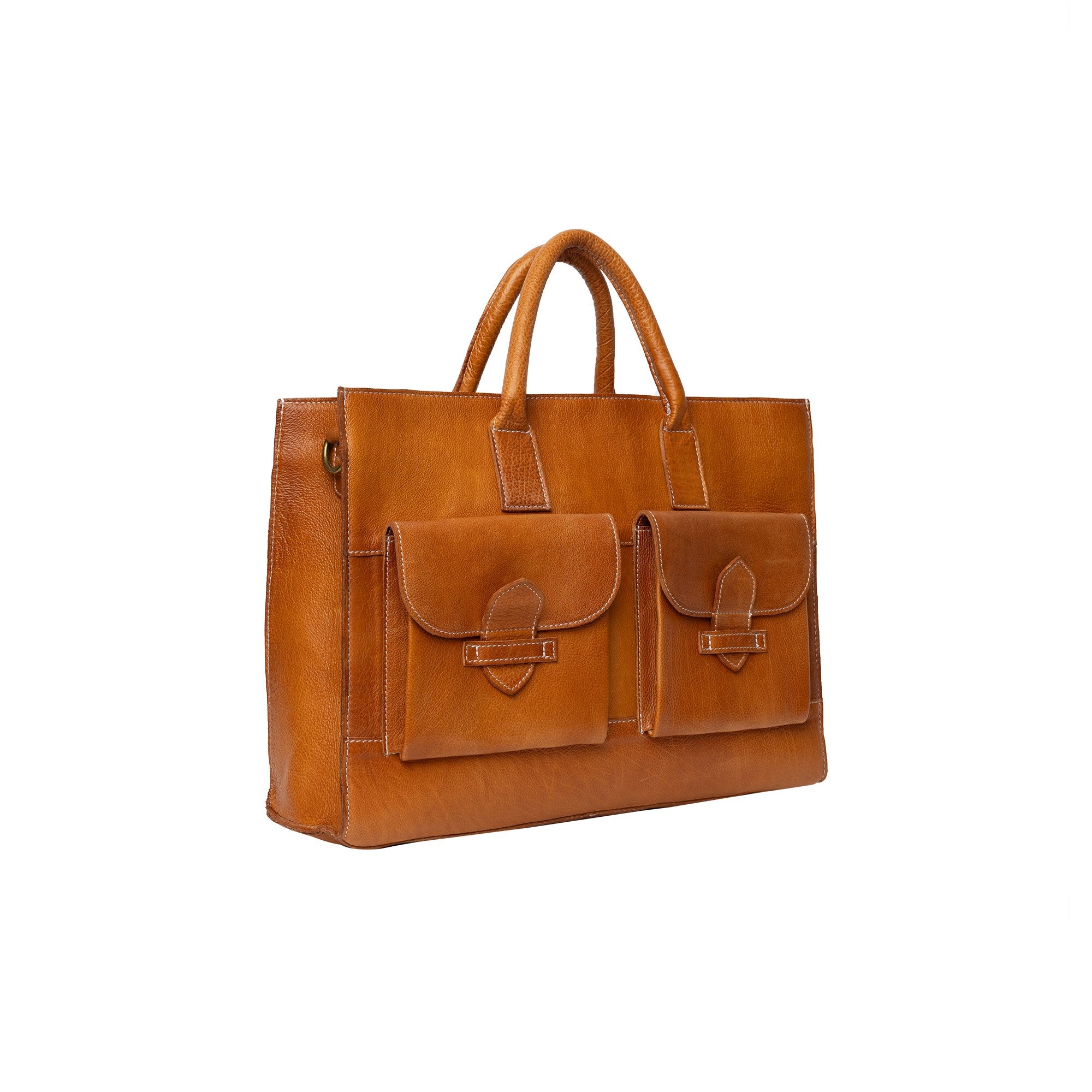 Feline Bag, stor skinnveske fra Re:Designed By Dixie i fargen Burned Tan, vist skrått fra siden