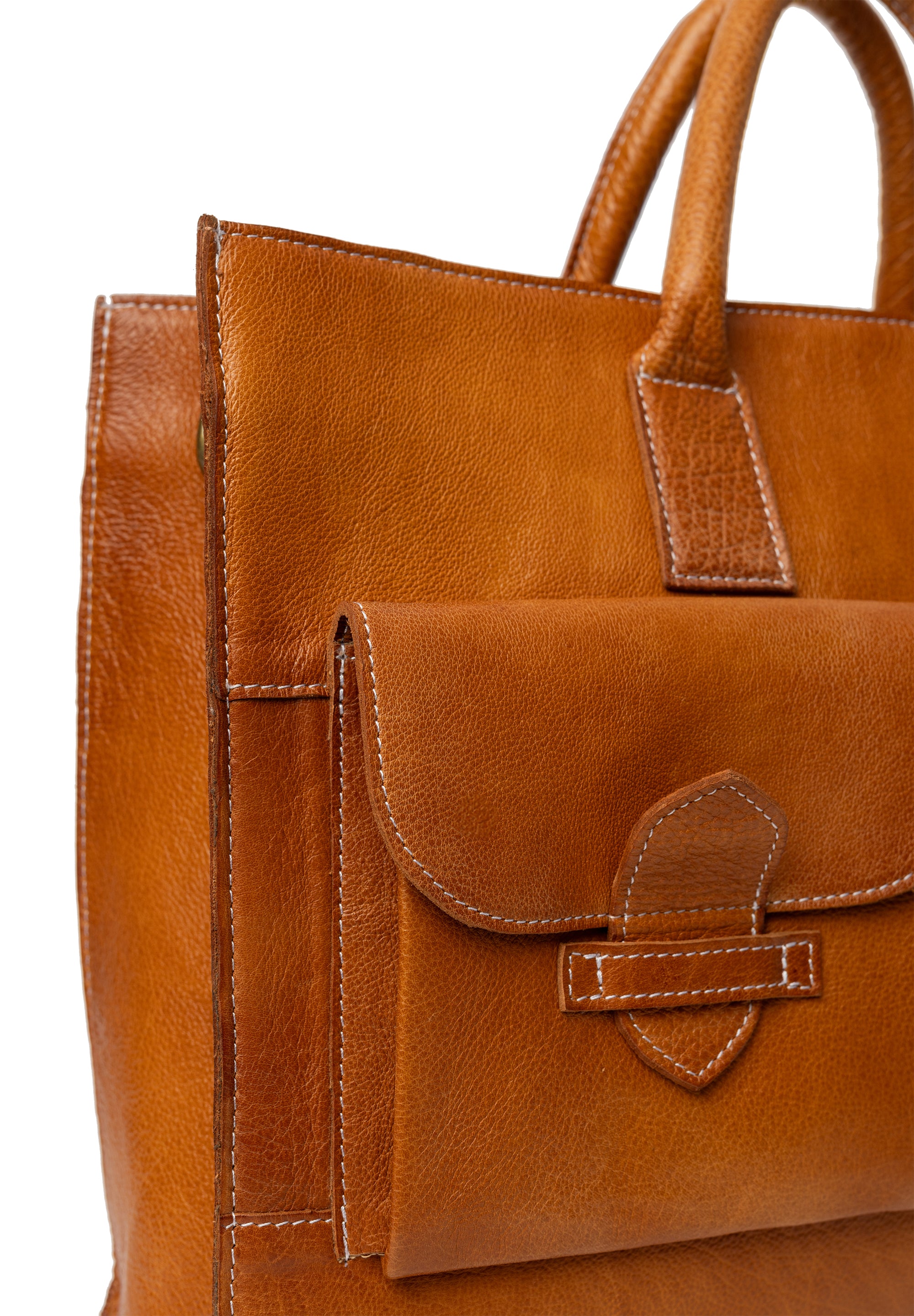 Feline Bag, stor skinnveske fra Re:Designed By Dixie i fargen Burned Tan, nærbilde