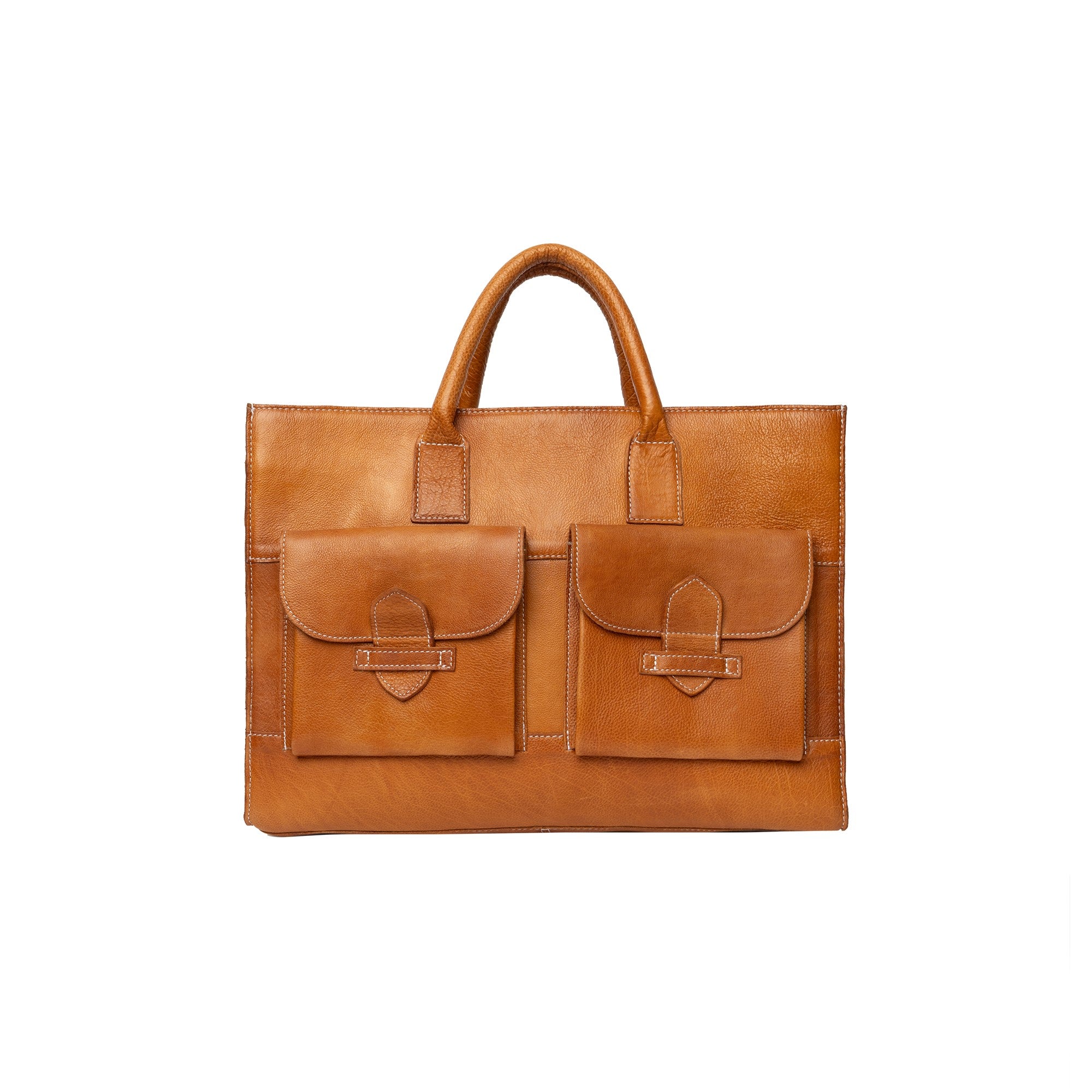 Feline Bag, stor skinnveske fra Re:Designed By Dixie i fargen Burned Tan, vist fra fronten