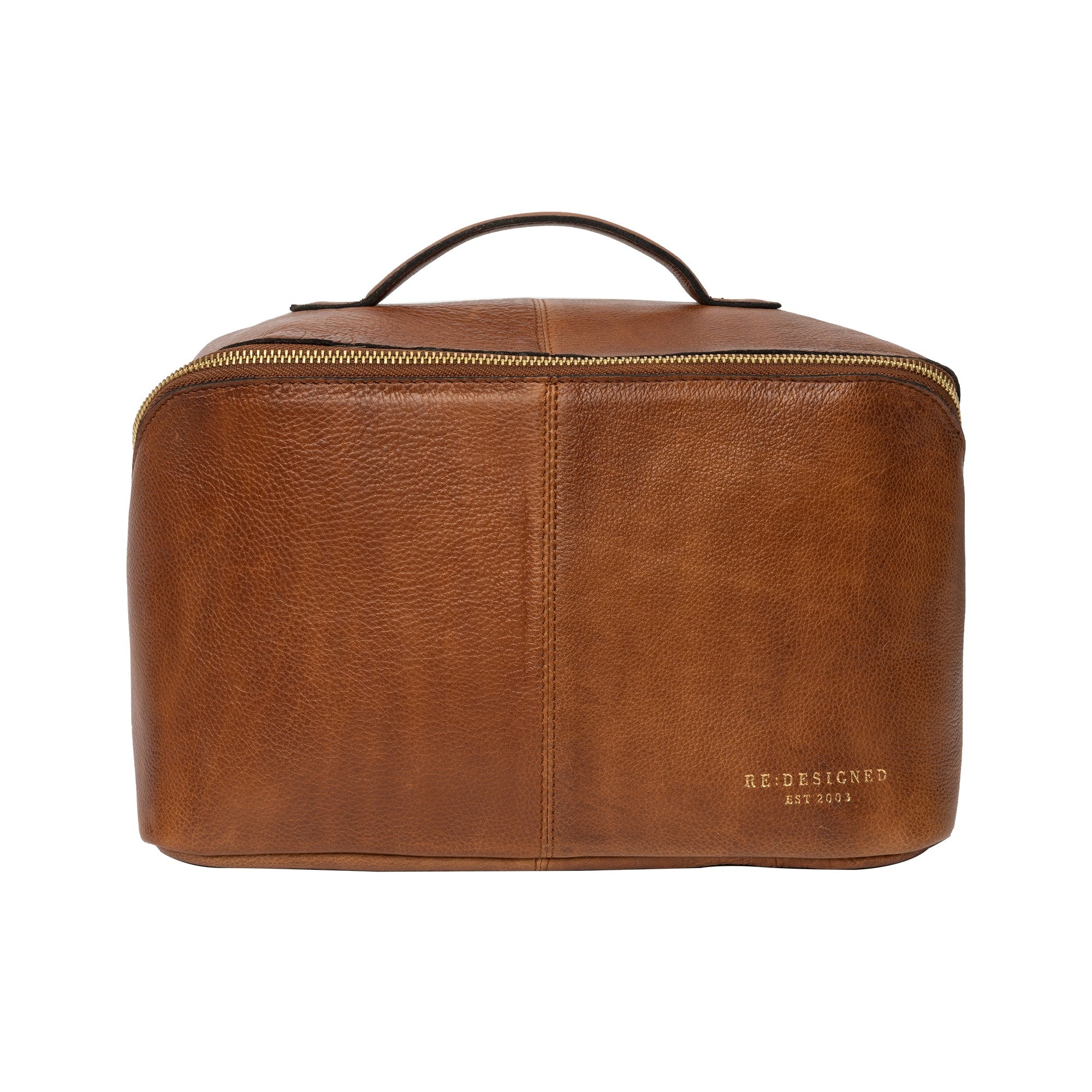 Halima Big Toalettveske – Skinn, Stor, Walnut/Gull