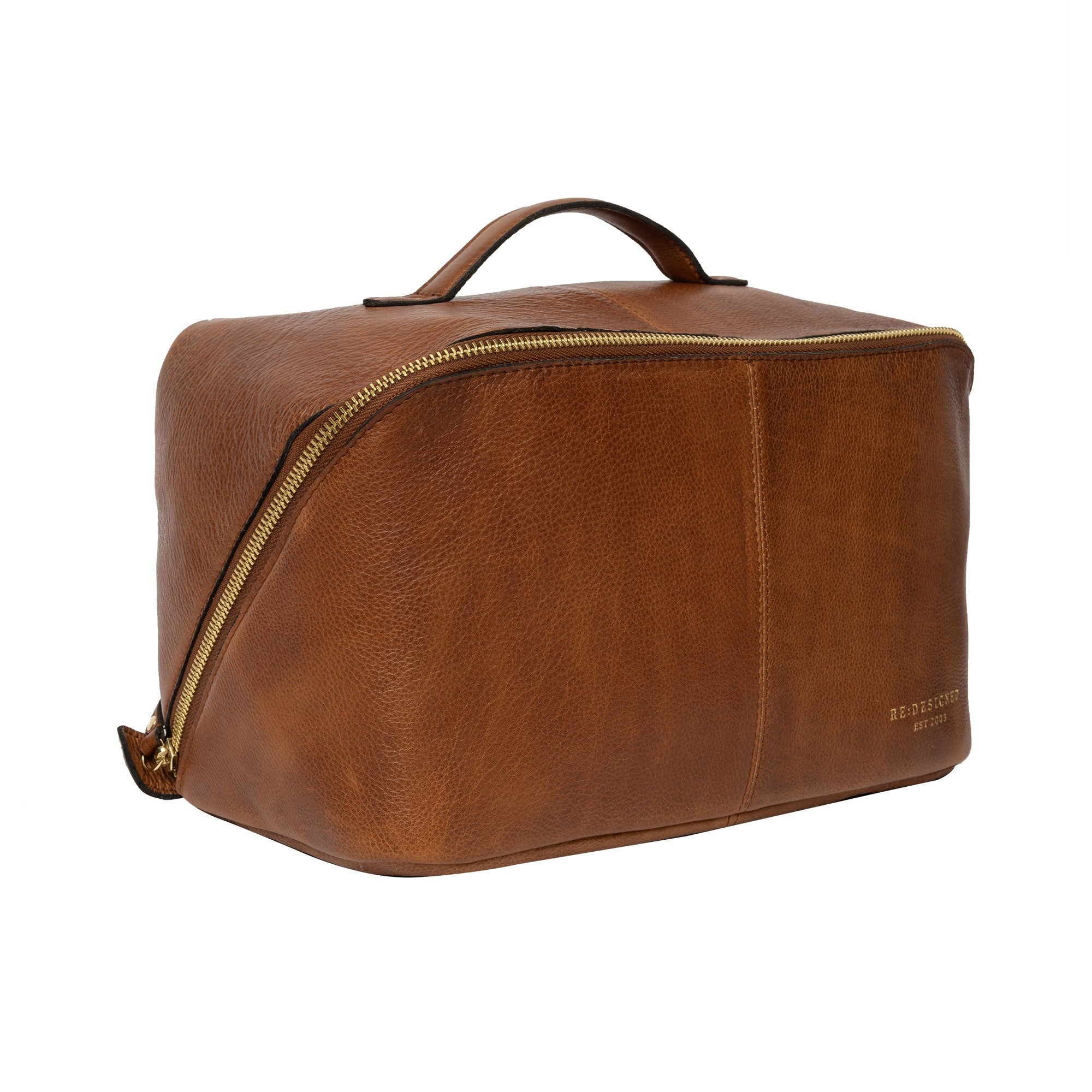 Halima Big Toalettveske – Skinn, Stor, Walnut/Gull