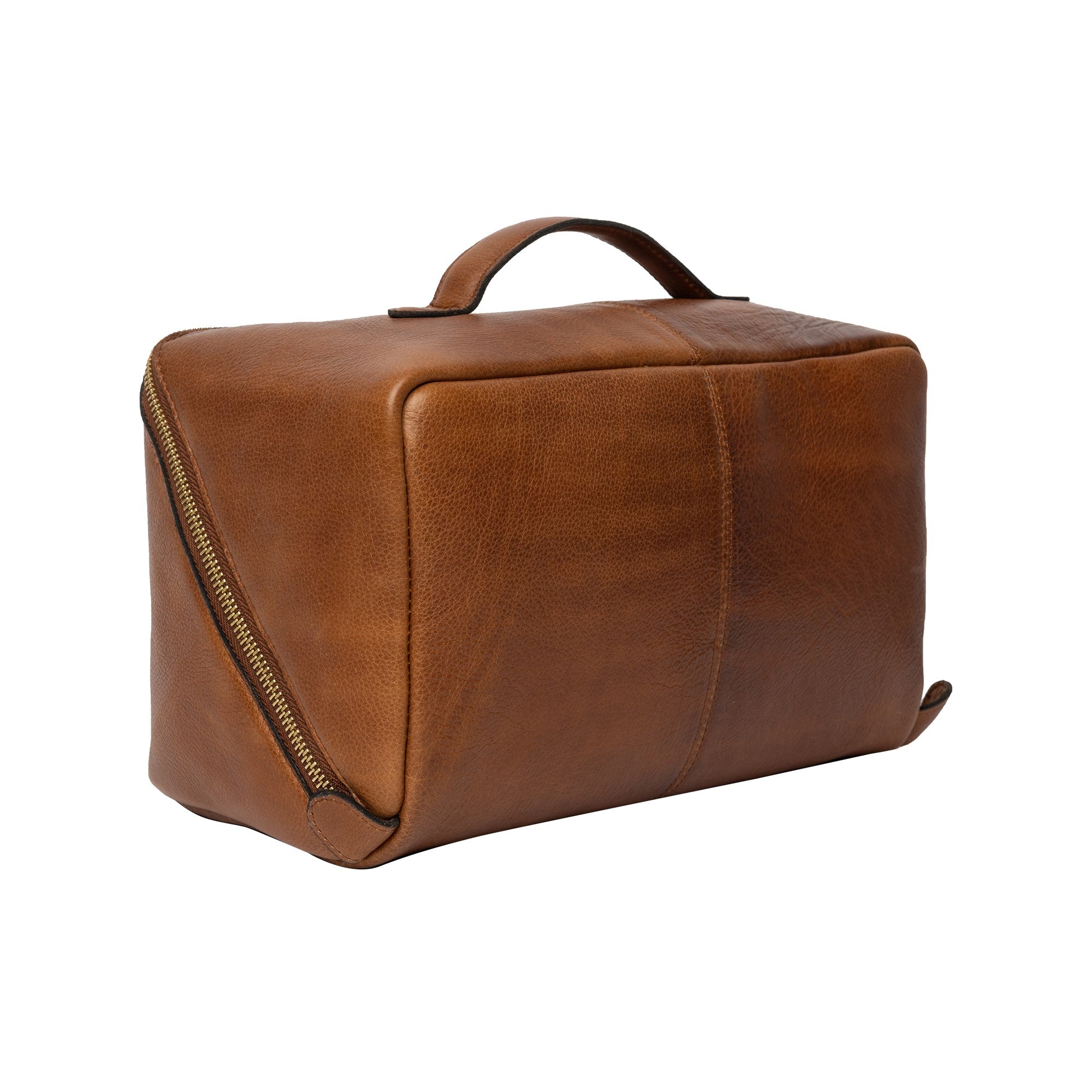 Halima Big Toalettveske – Skinn, Stor, Walnut/Gull