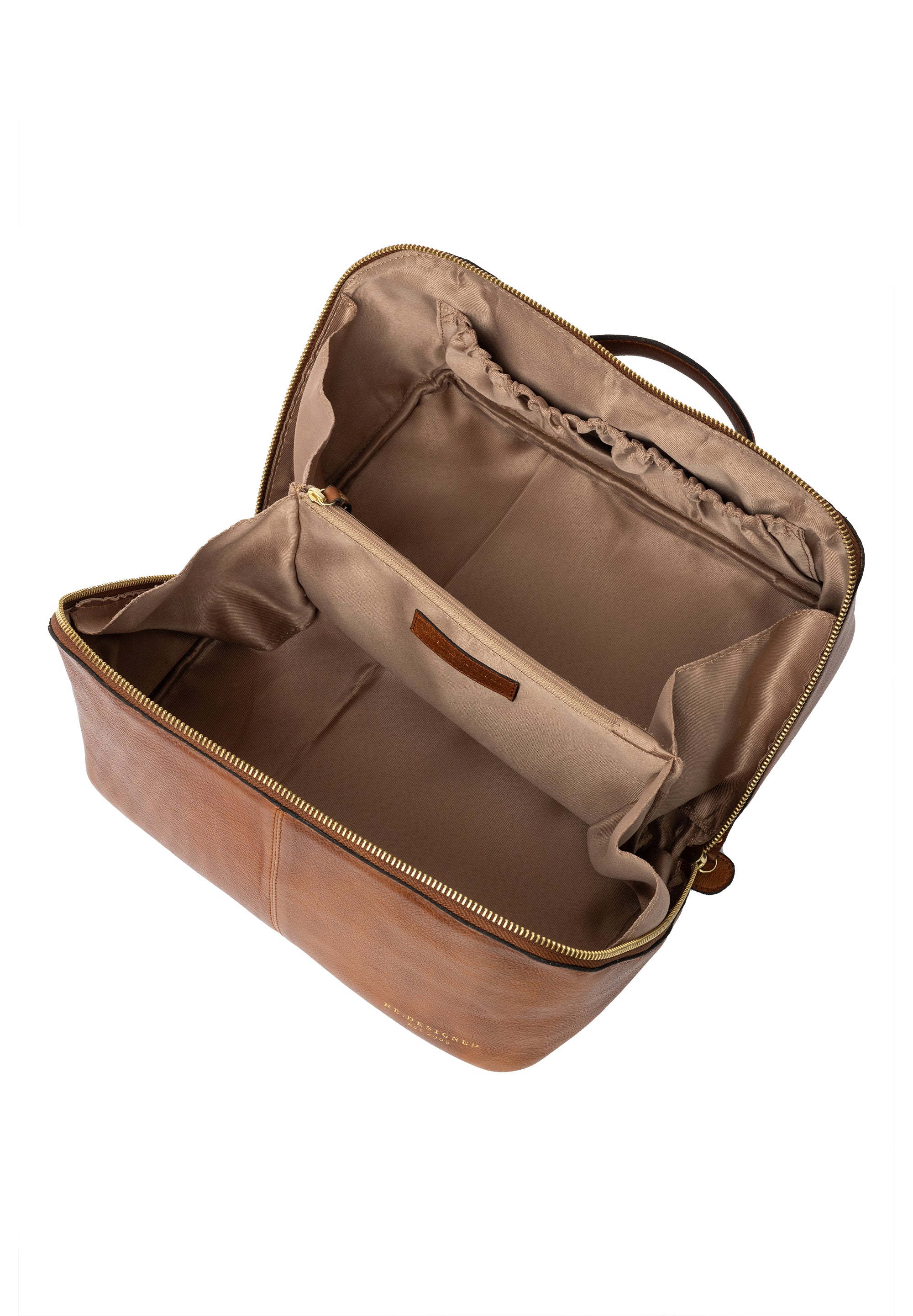 Halima Big Toalettveske – Skinn, Stor, Walnut/Gull