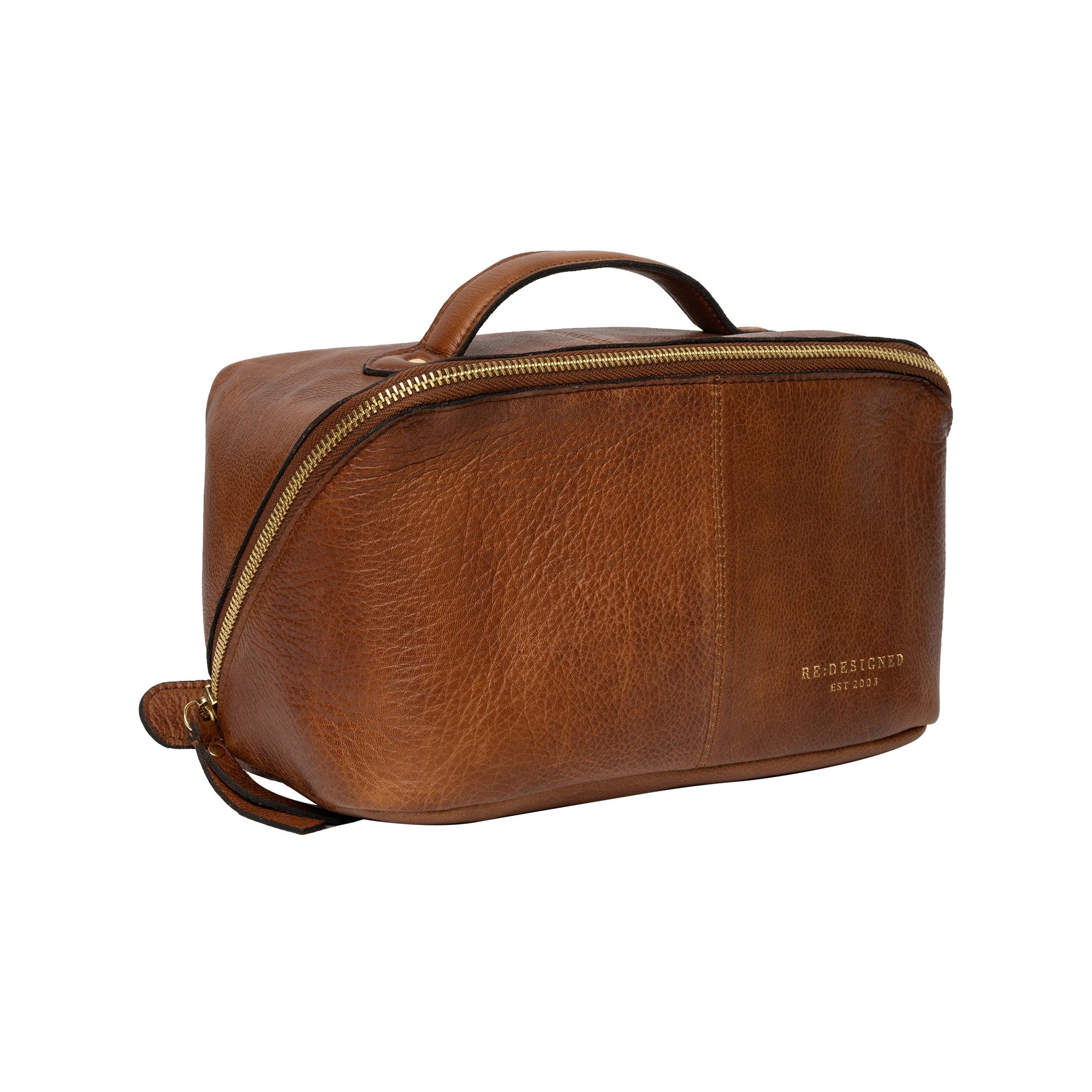 Toalettveske | Skinn | Walnut/Gull | Halima Small Toilet Bag