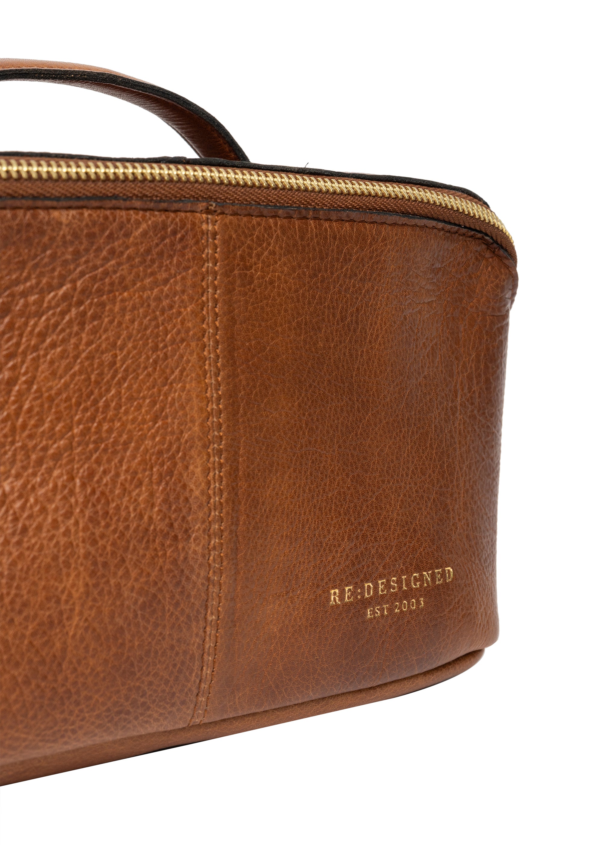 Toalettveske | Skinn | Walnut/Gull | Halima Small Toilet Bag