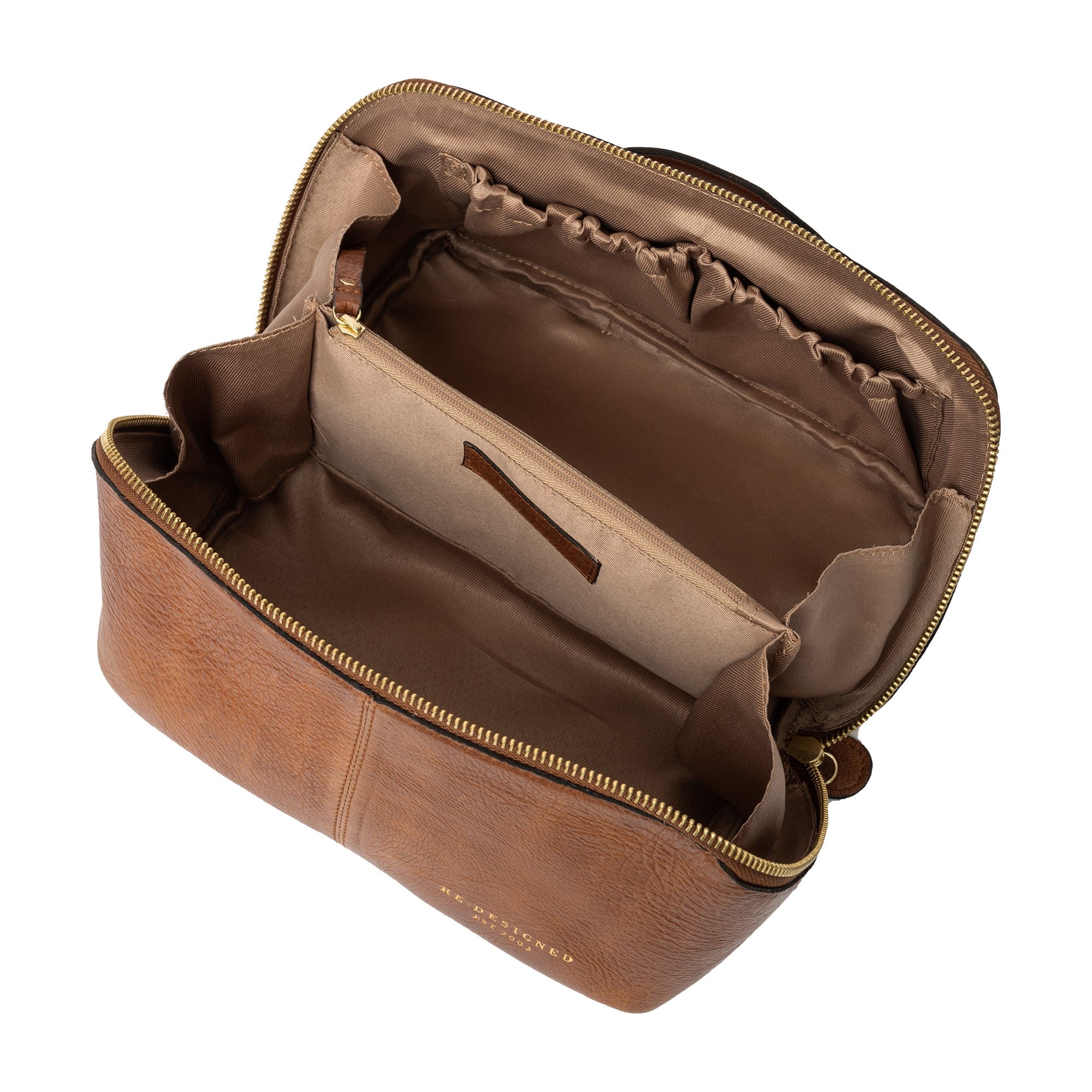 Toalettveske | Skinn | Walnut/Gull | Halima Small Toilet Bag