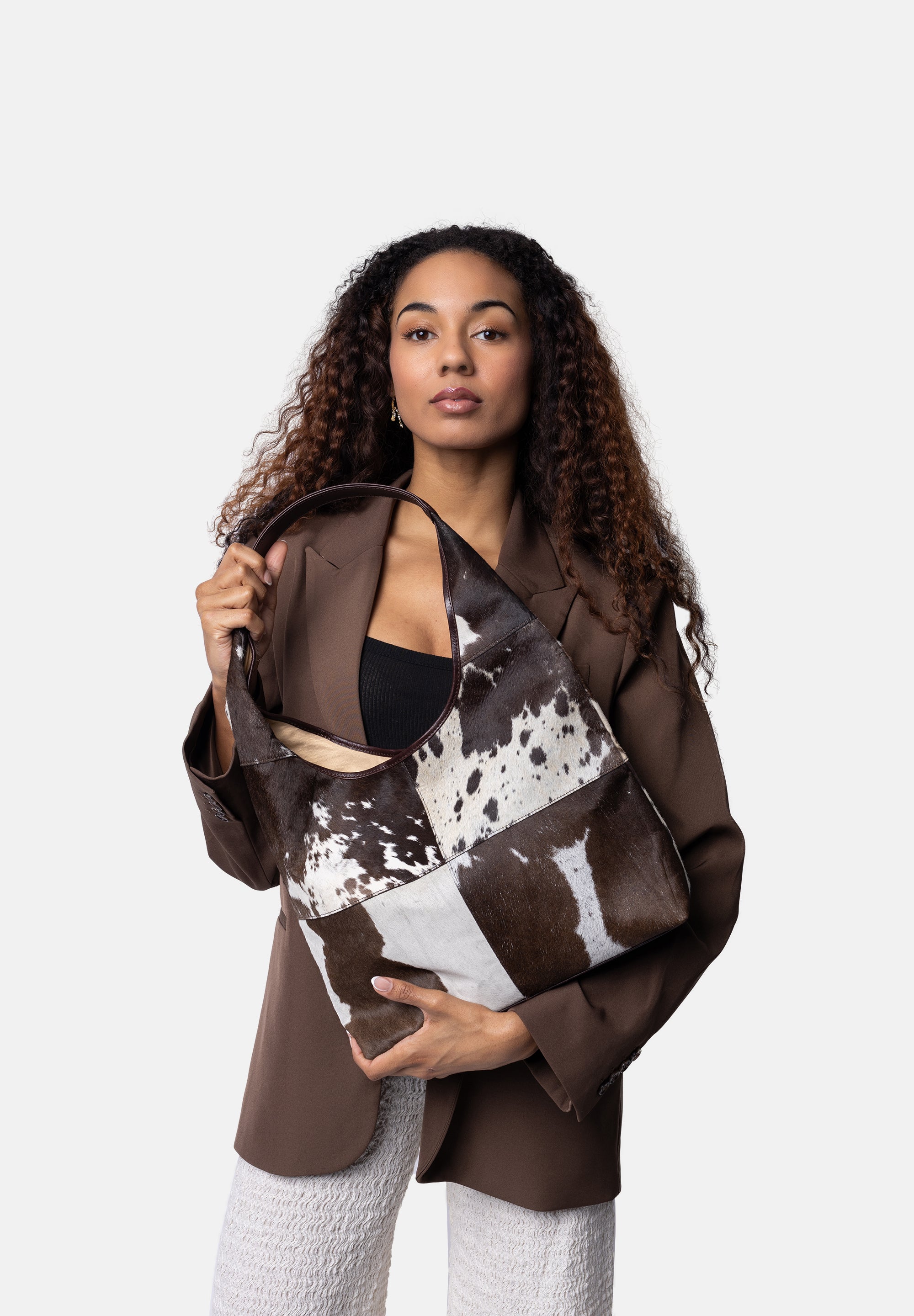 Skulderveske | Brun/hvit | Ku-Skinn | Jia Big