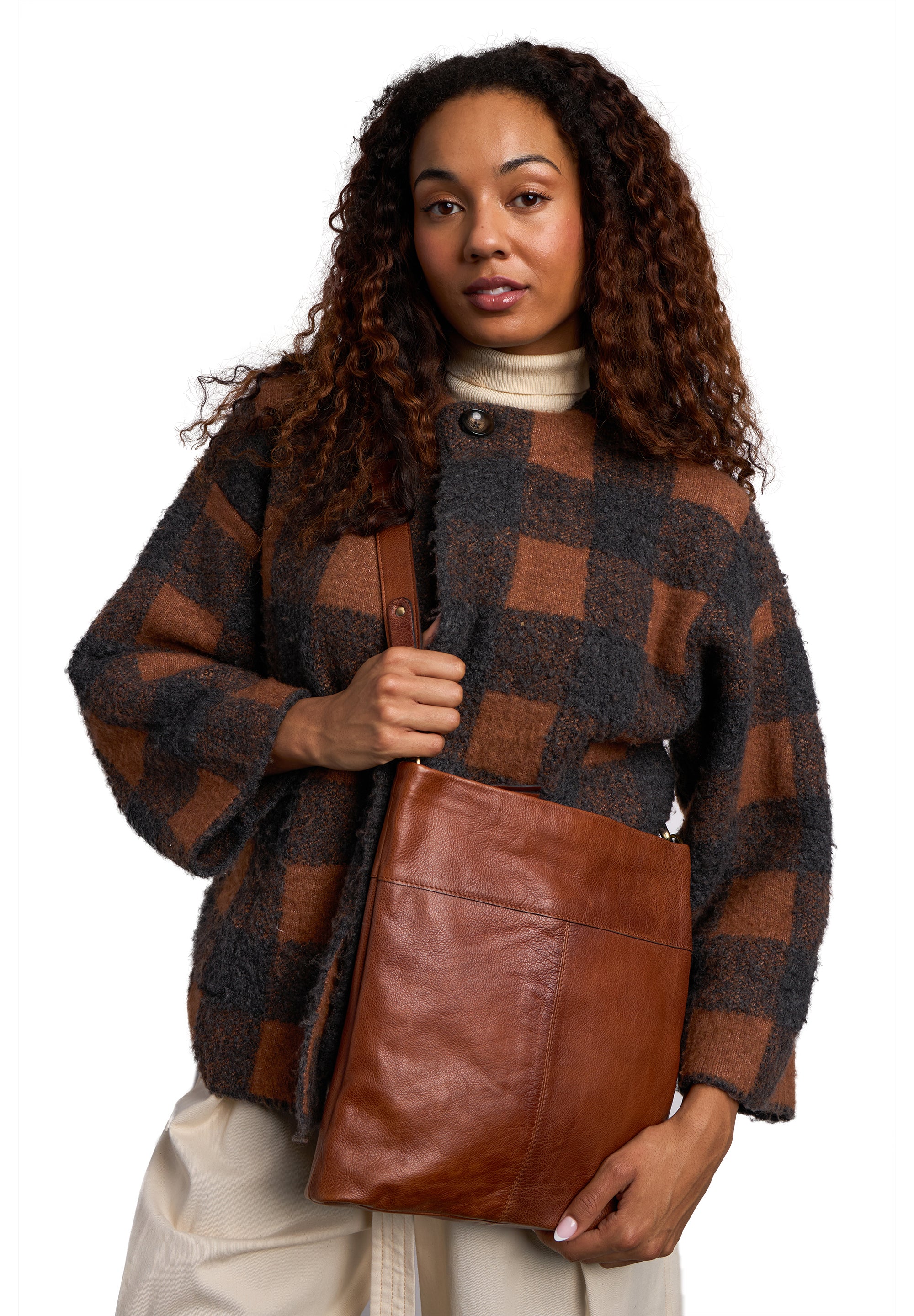 Crossbody veske | Skinn | Justerbar langreim | Walnut | 6644 Olea Big