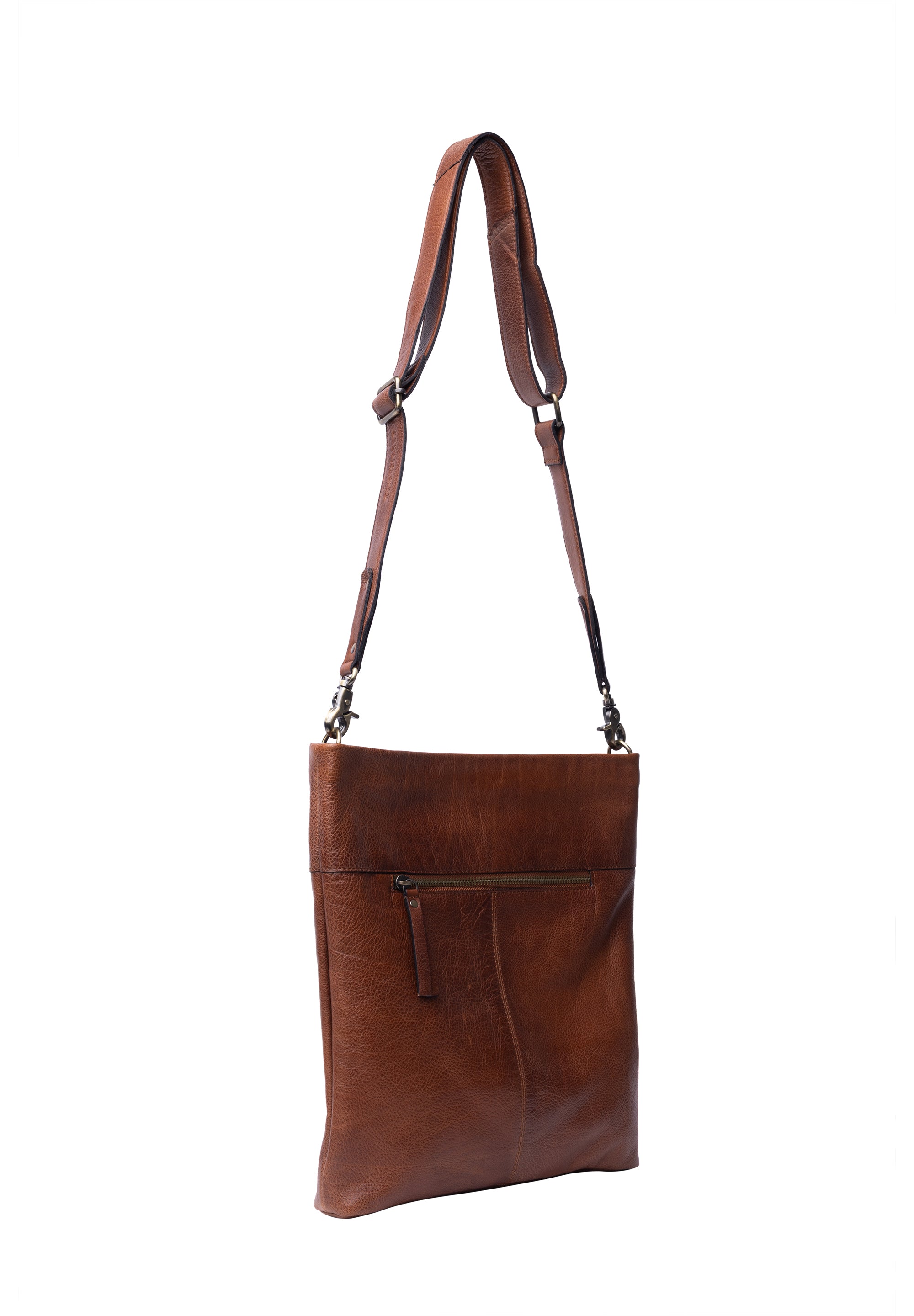 Olea Big Crossbody Veske – Skinn, Walnut, Justerbar langreim