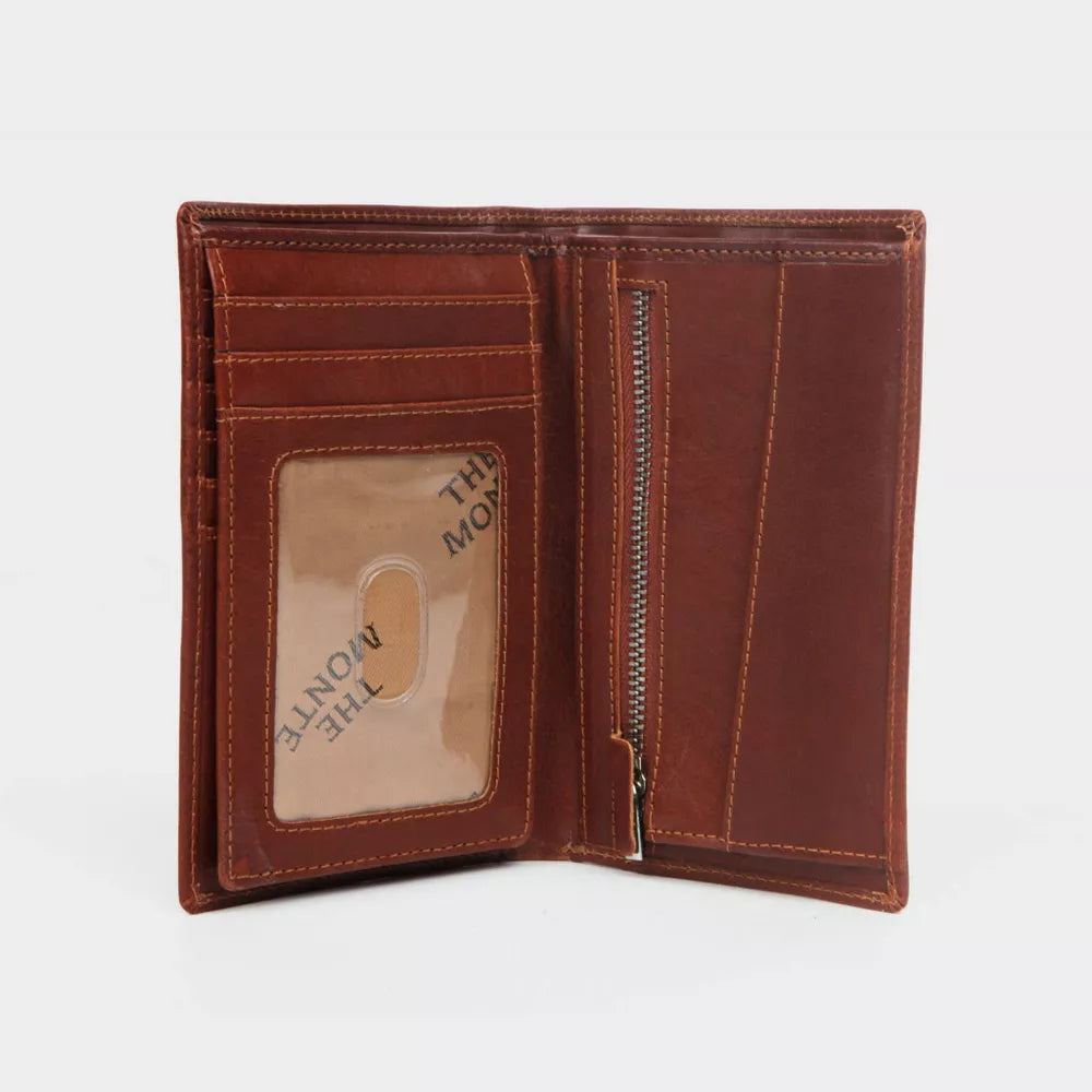 Lommebok | Stor | Skinn | Cognac | Plass til mange kort | Mynt rom | RFID Blokk | The Monte