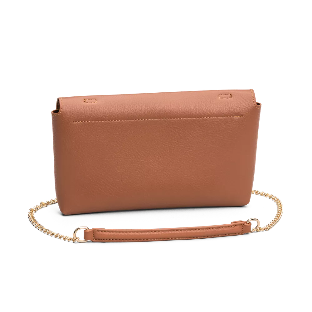 Selskapsveske | Liten | Avtagbar Metallkjede | Klaff Åpning | Cognac | Clutch Kragerö