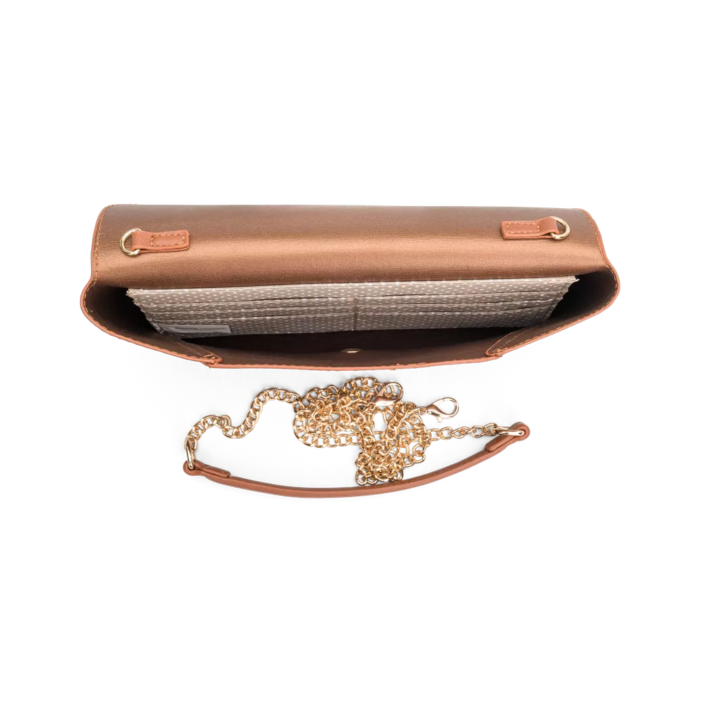 Selskapsveske | Liten | Avtagbar Metallkjede | Klaff Åpning | Cognac | Clutch Kragerö