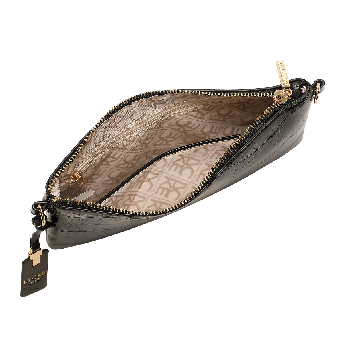 Askim Clutchveske med lang reim, Sort Croco