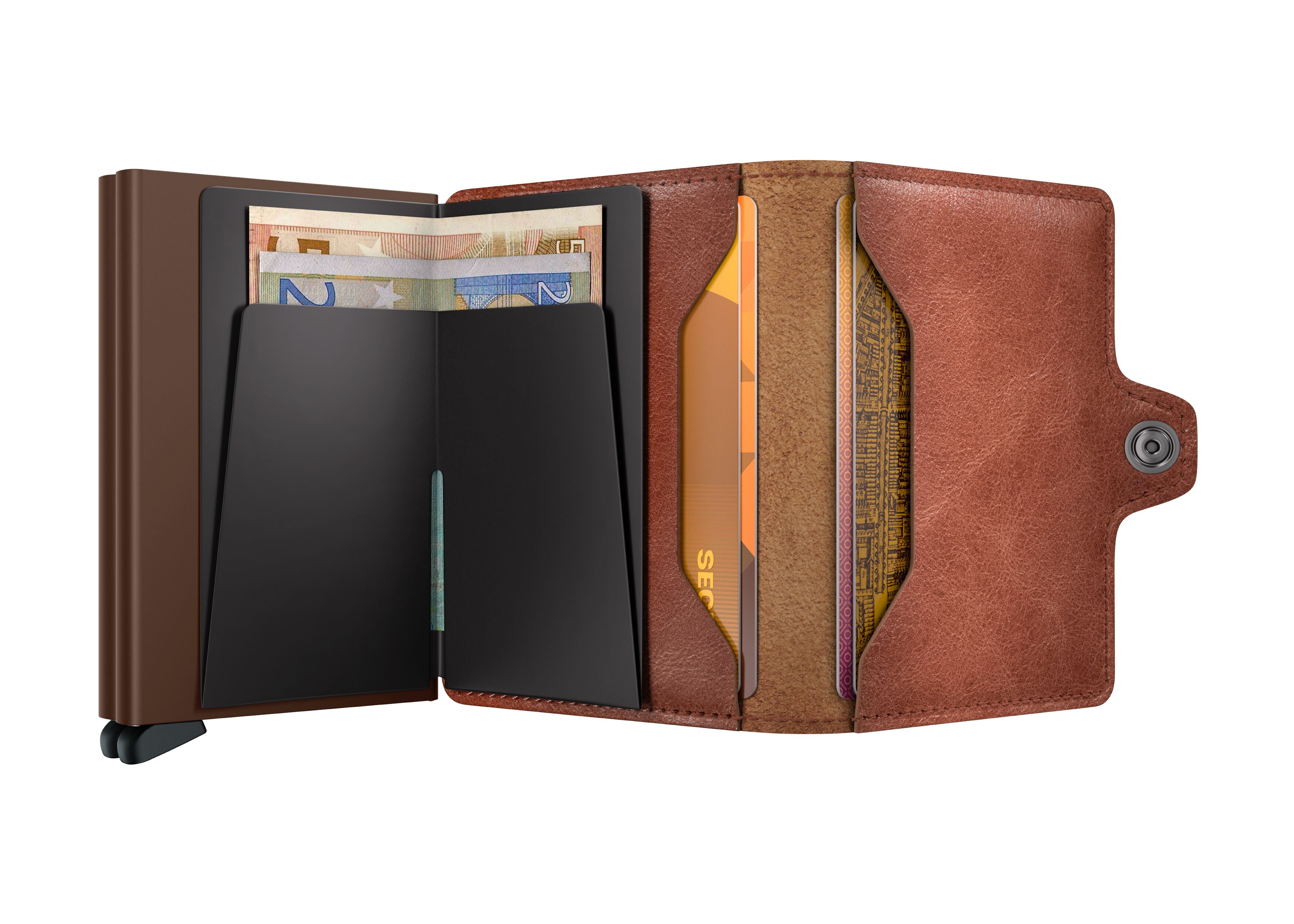 Twinwallet Kortholder Dobbel – Cognac-Brown, Pop-Up