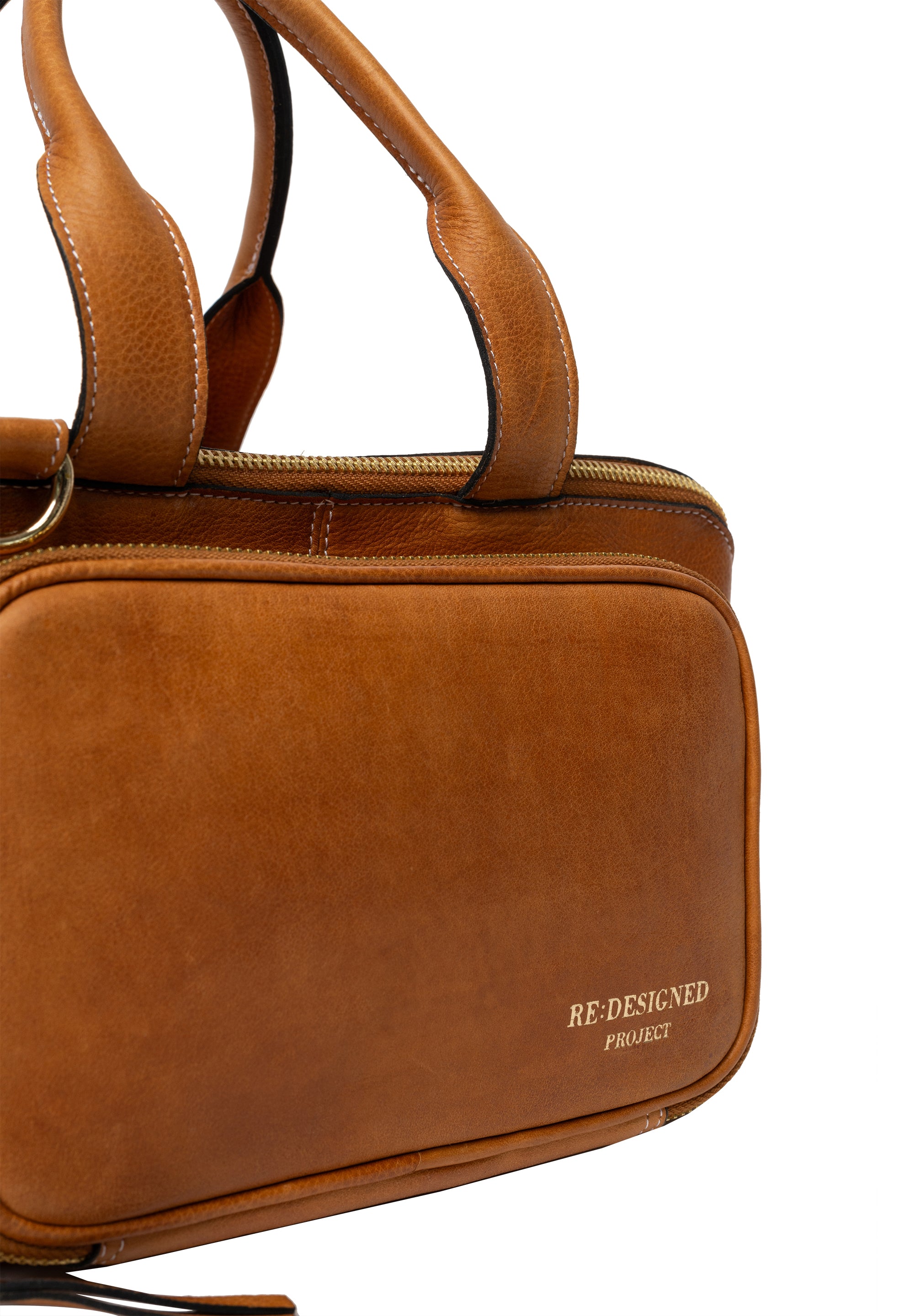 Strikkeoppbevaring | Strikkeveske | Skinn | Burned Tan/Gull | Project 39