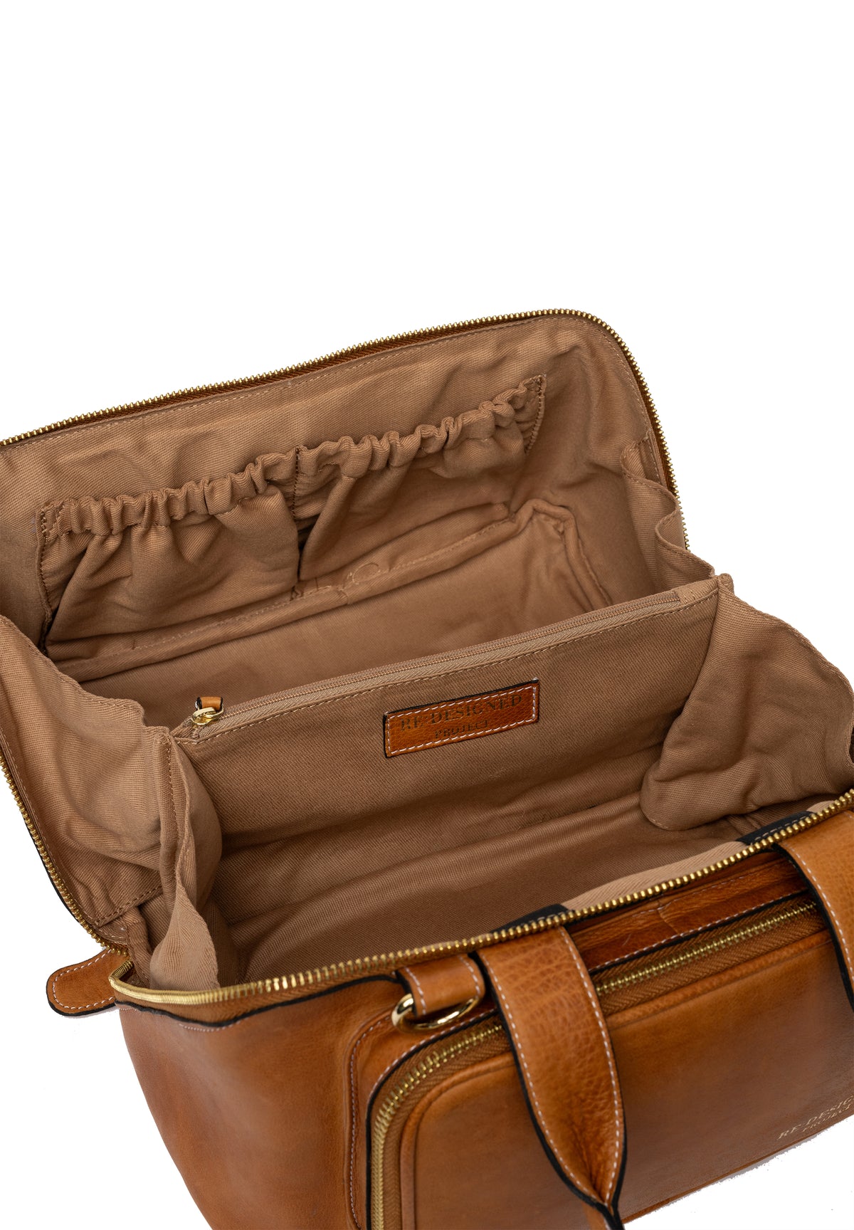 Project 39 Strikkeveske – Skinn, Walnut/Gull, Strikkeoppbevaring