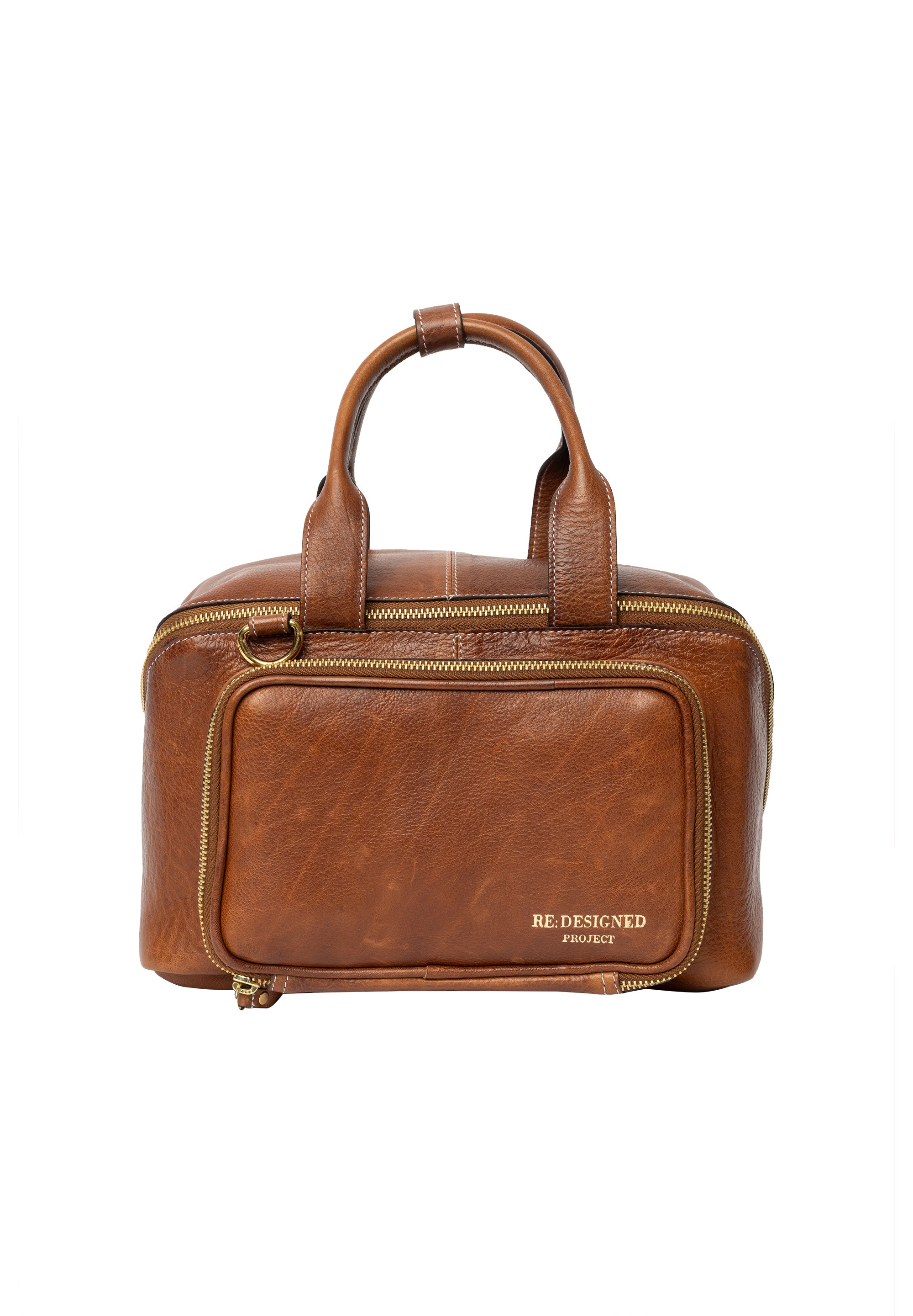 Project 39 Strikkeveske – Skinn, Walnut/Gull, Strikkeoppbevaring