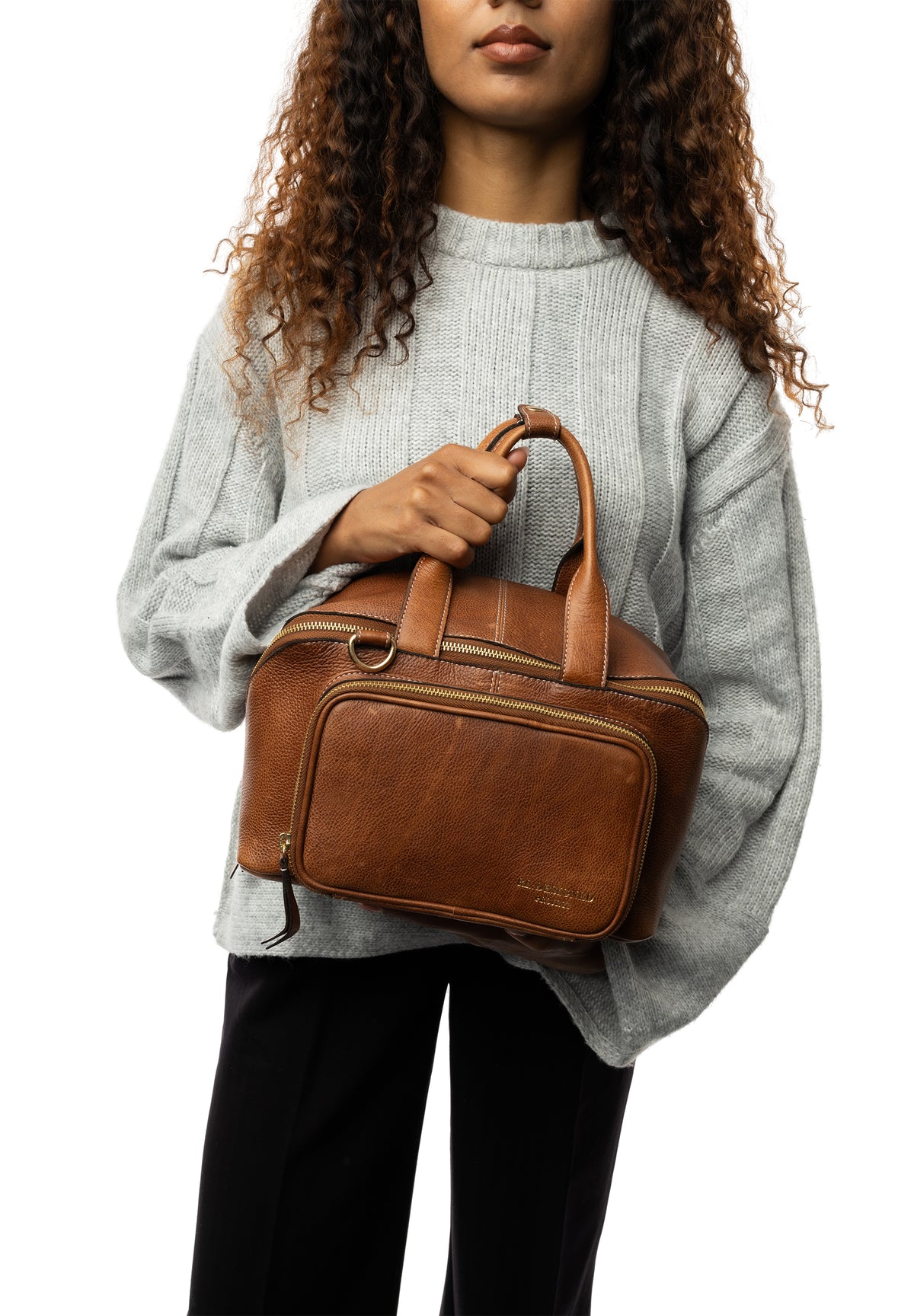 Project 39 Strikkeveske – Skinn, Walnut/Gull, Strikkeoppbevaring