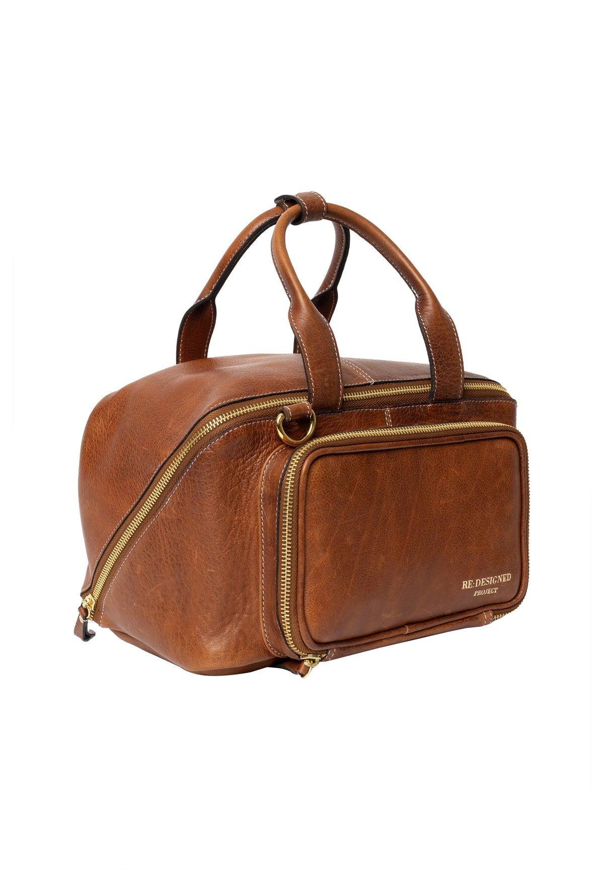 Project 39 Strikkeveske – Skinn, Walnut/Gull, Strikkeoppbevaring