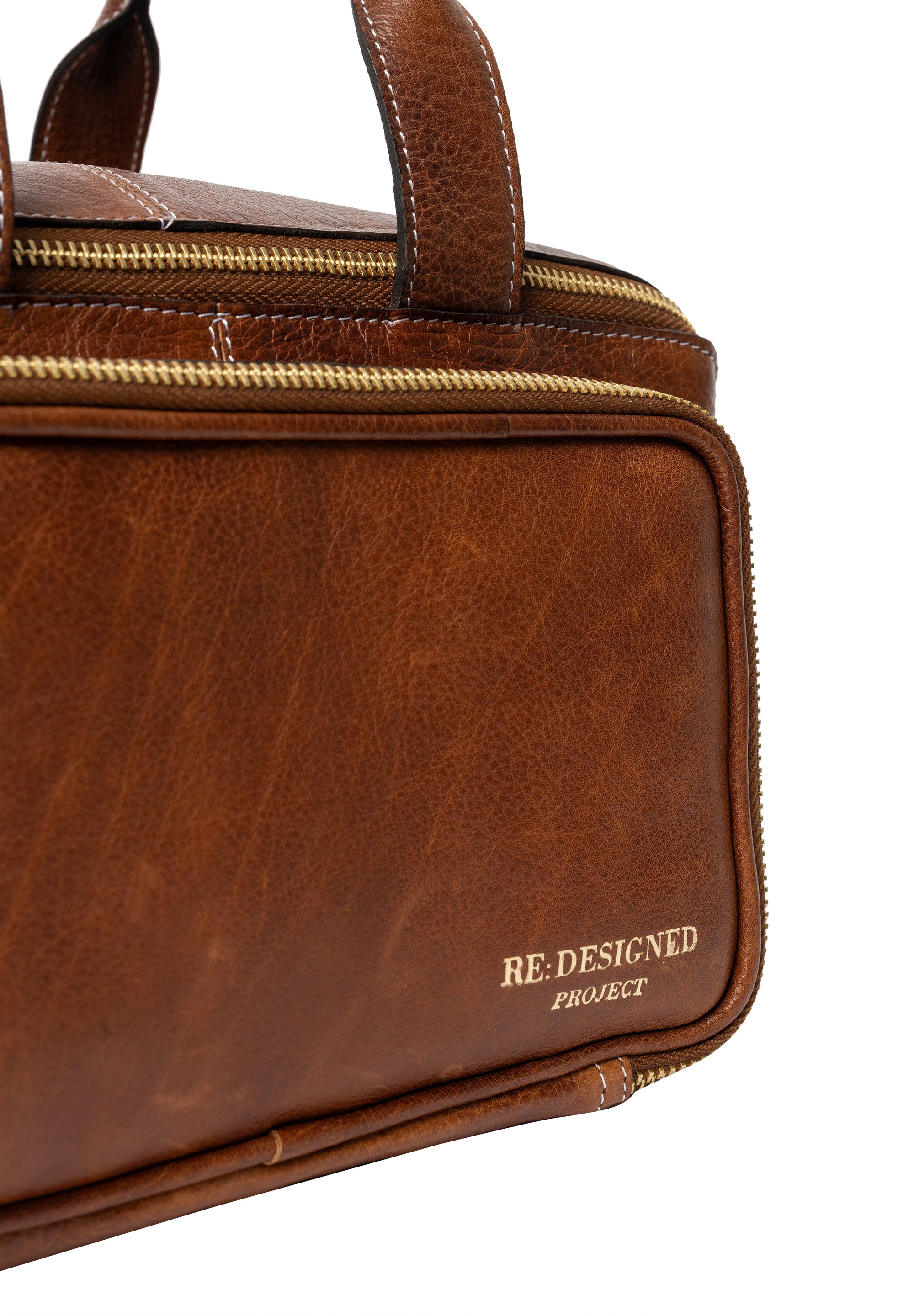 Project 39 Strikkeveske – Skinn, Walnut/Gull, Strikkeoppbevaring