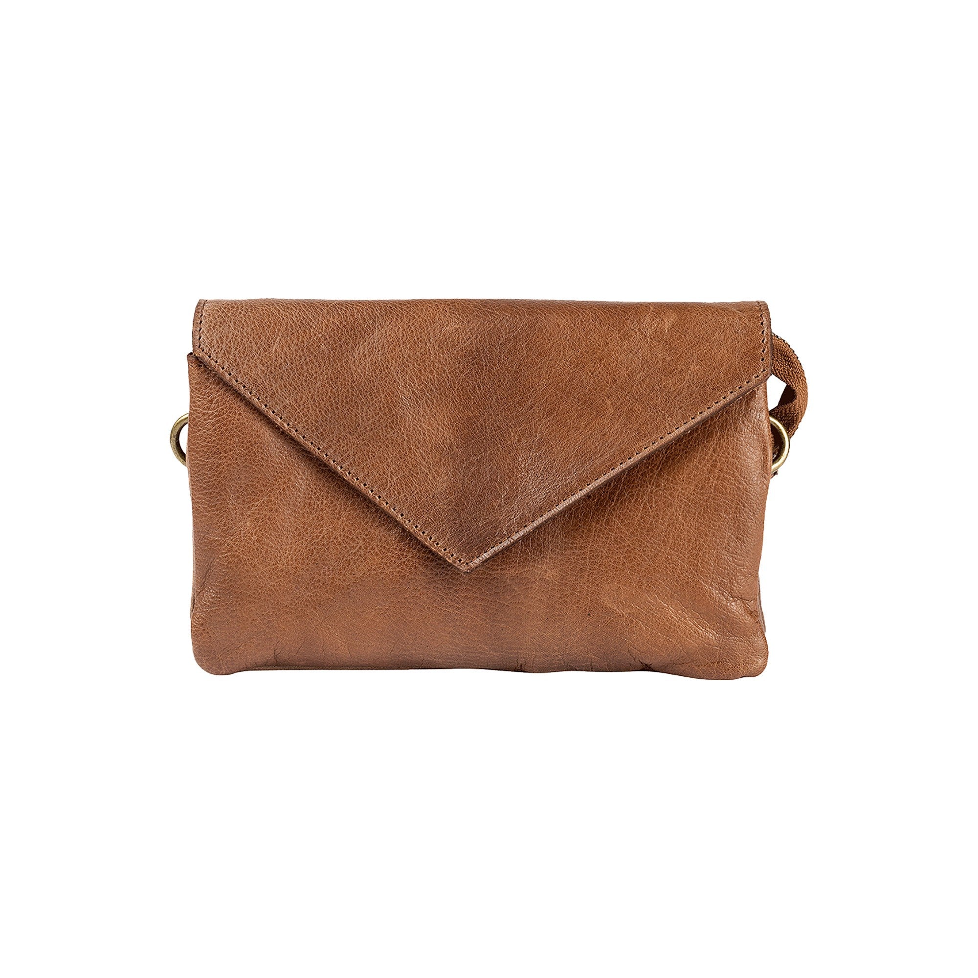 Claire, liten skinnveske fra Re:Designed By Dixie i fargen Walnut, vist fra fronten uten langreim