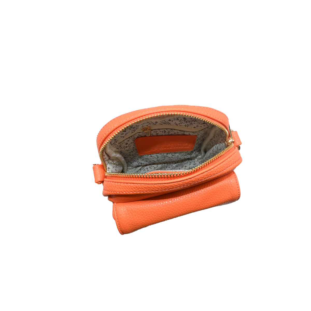 Ida Citybag, liten veske fra Rosenvinge i fargen Oransje, vist åpen