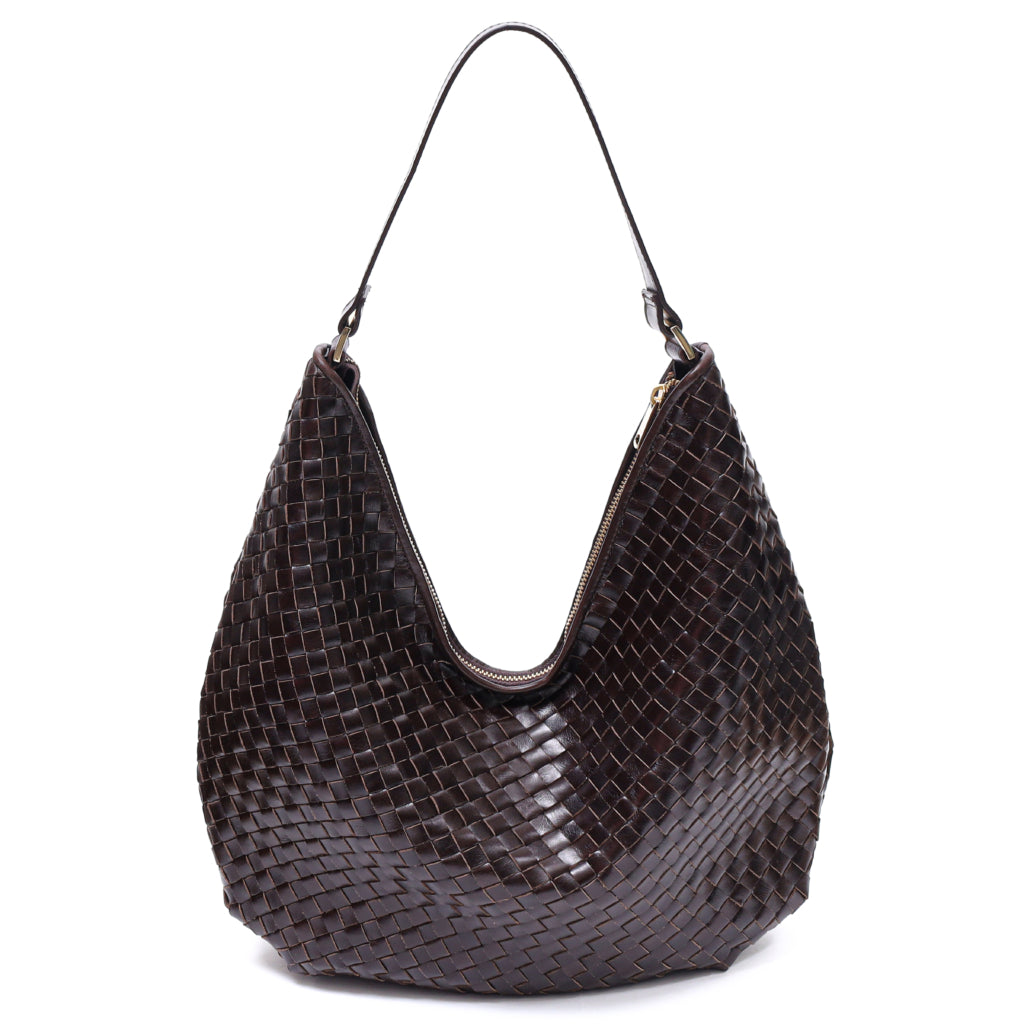 Skulderveske | Skinn | Mørk Brun | Håndflettet veske | 294026 Salerno Mindy