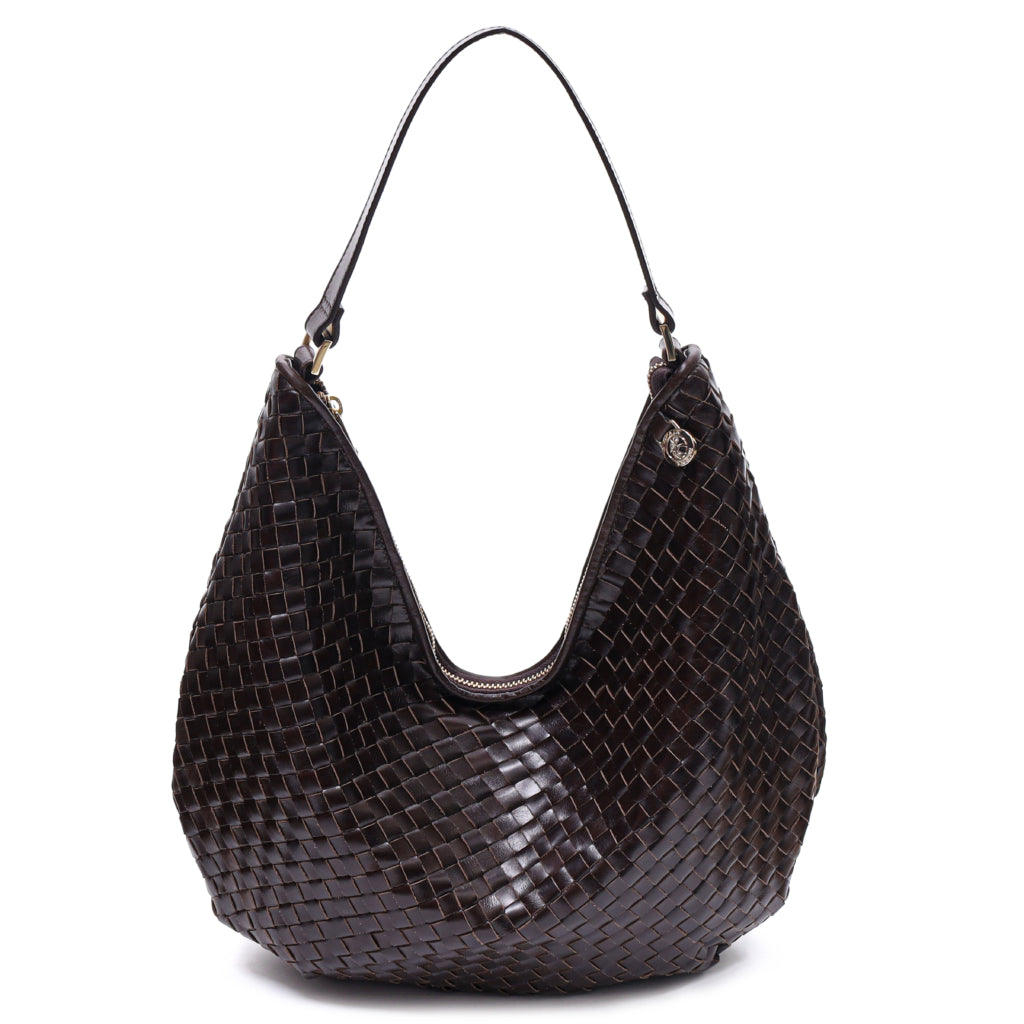 Skulderveske | Skinn | Mørk Brun | Håndflettet veske | 294026 Salerno Mindy