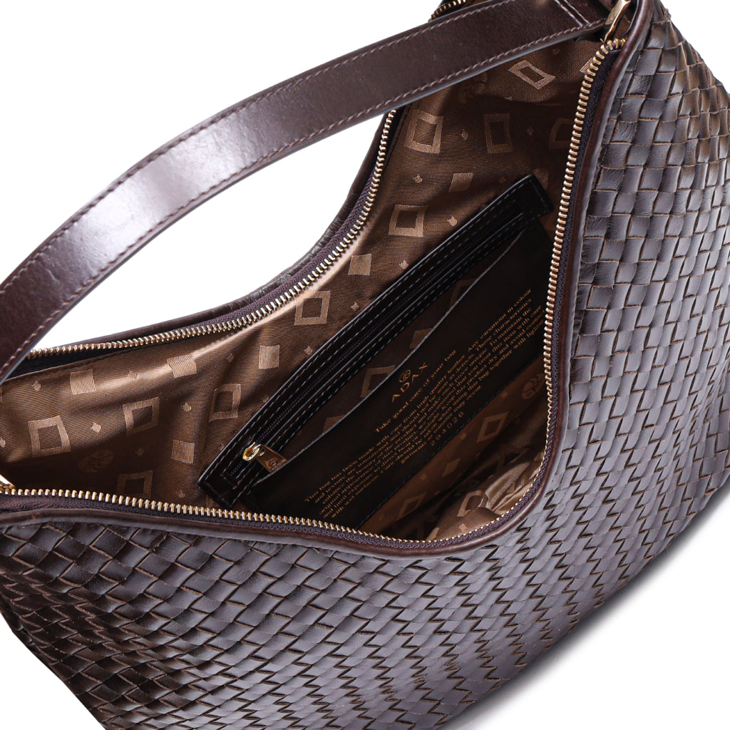 Skulderveske | Skinn | Mørk Brun | Håndflettet veske | 294026 Salerno Mindy