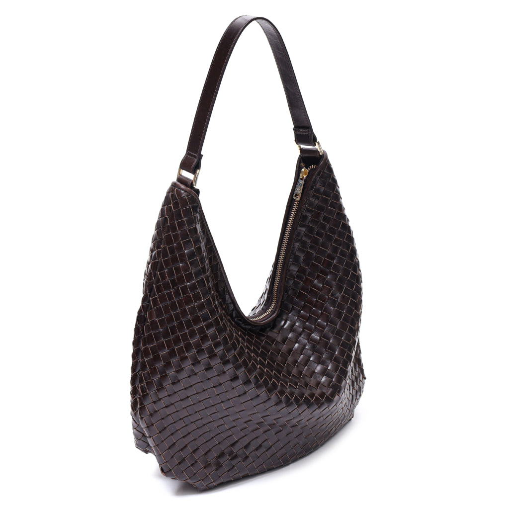 Skulderveske | Skinn | Mørk Brun | Håndflettet veske | 294026 Salerno Mindy