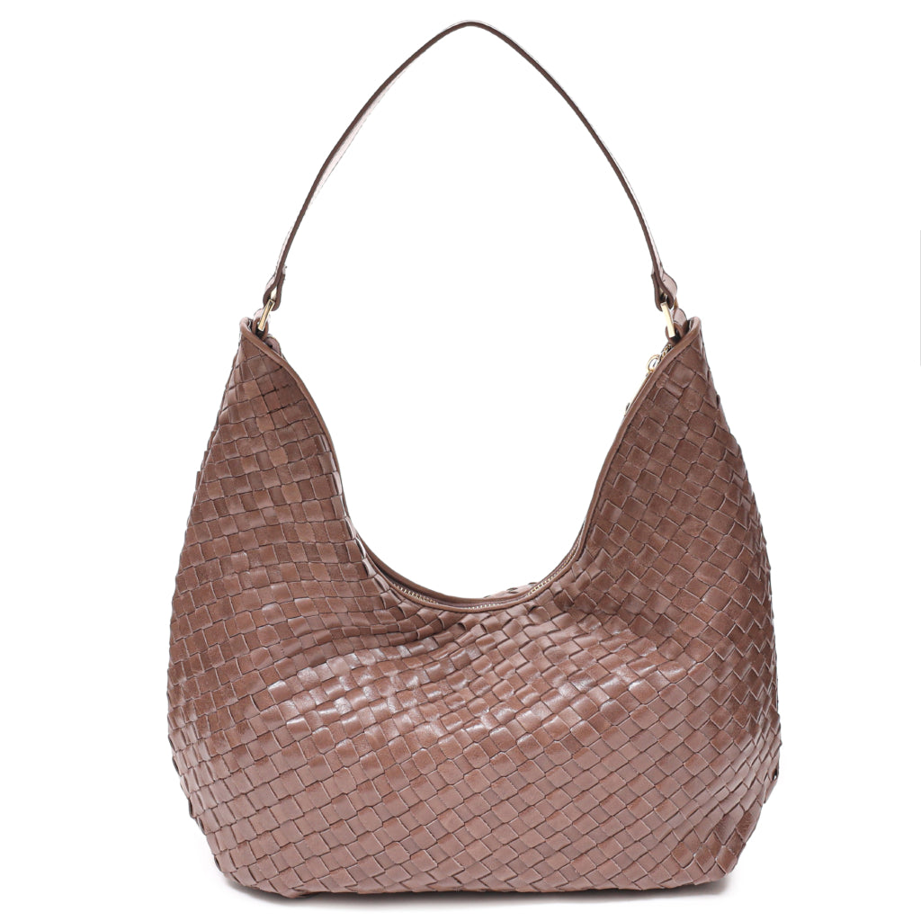 Skulderveske | Skinn | Taupe | Håndflettet veske | 294026 Salerno Mindy