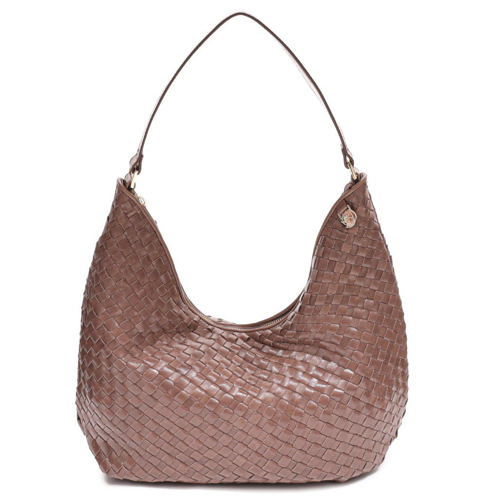 Skulderveske | Skinn | Taupe | Håndflettet veske | 294026 Salerno Mindy