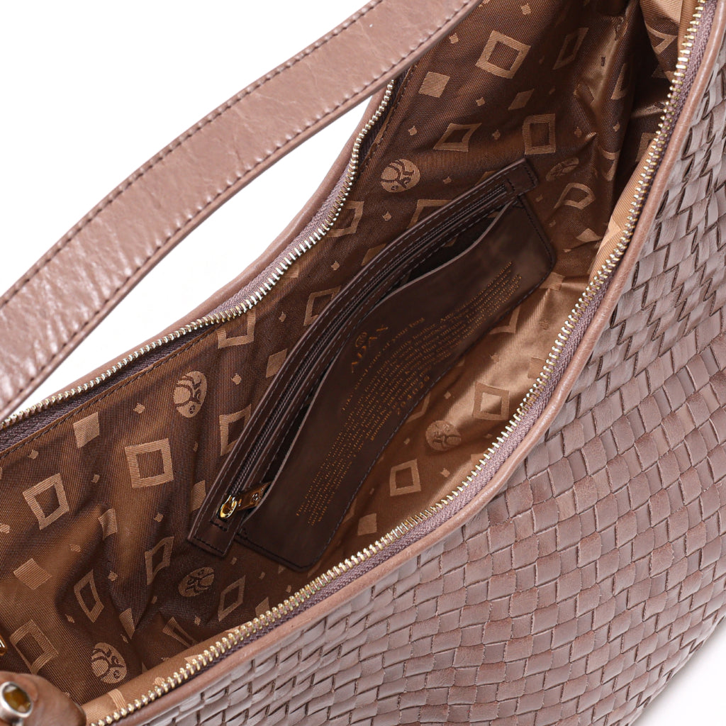 Skulderveske | Skinn | Taupe | Håndflettet veske | 294026 Salerno Mindy