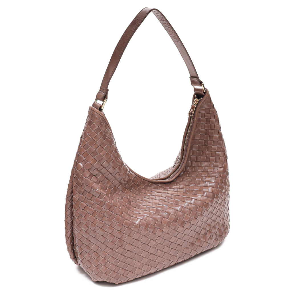 Skulderveske | Skinn | Taupe | Håndflettet veske | 294026 Salerno Mindy