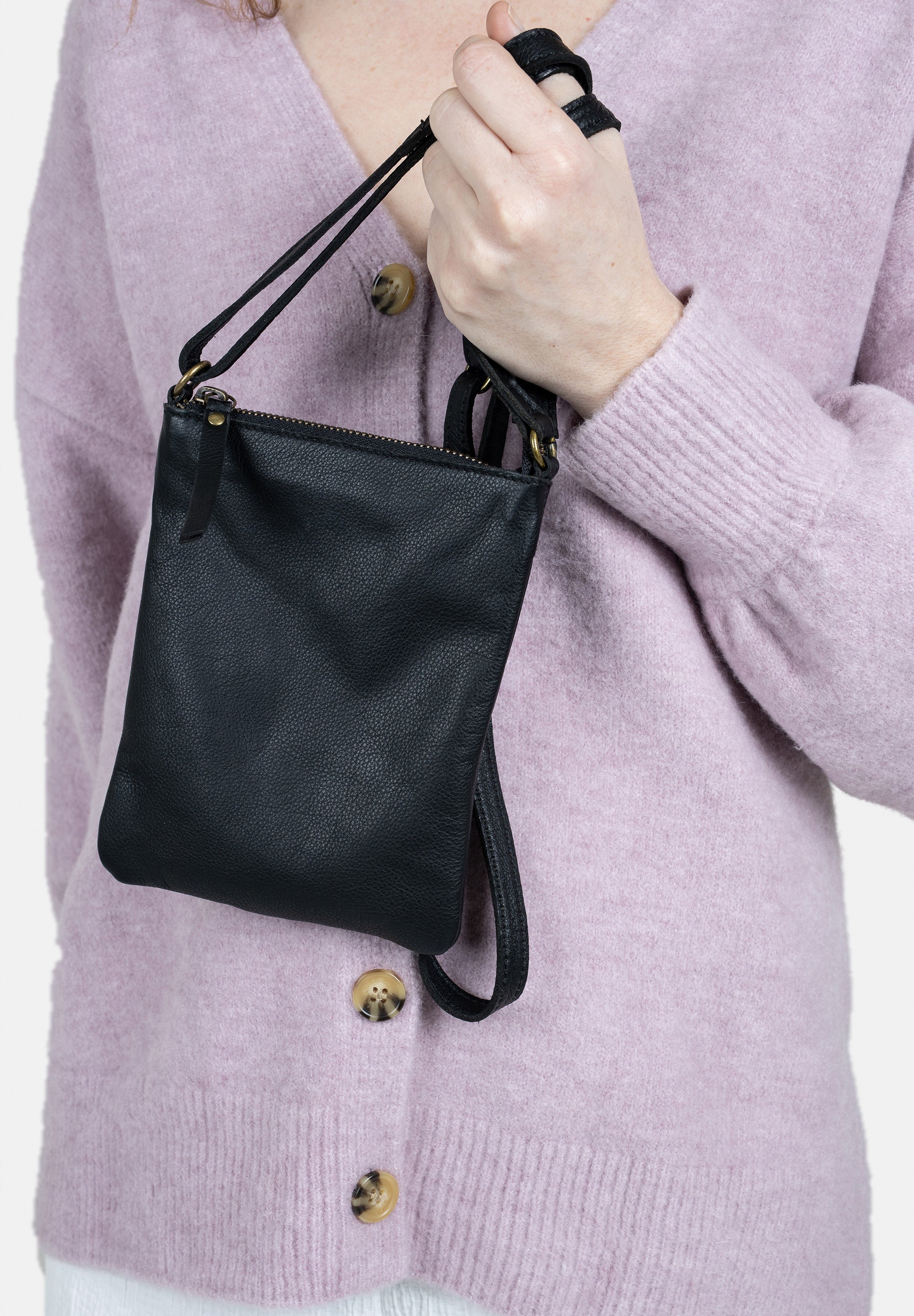 Crossover Veske | Skinn | Liten | Regulerbar Skulderstropp | Sort | Jane Urban