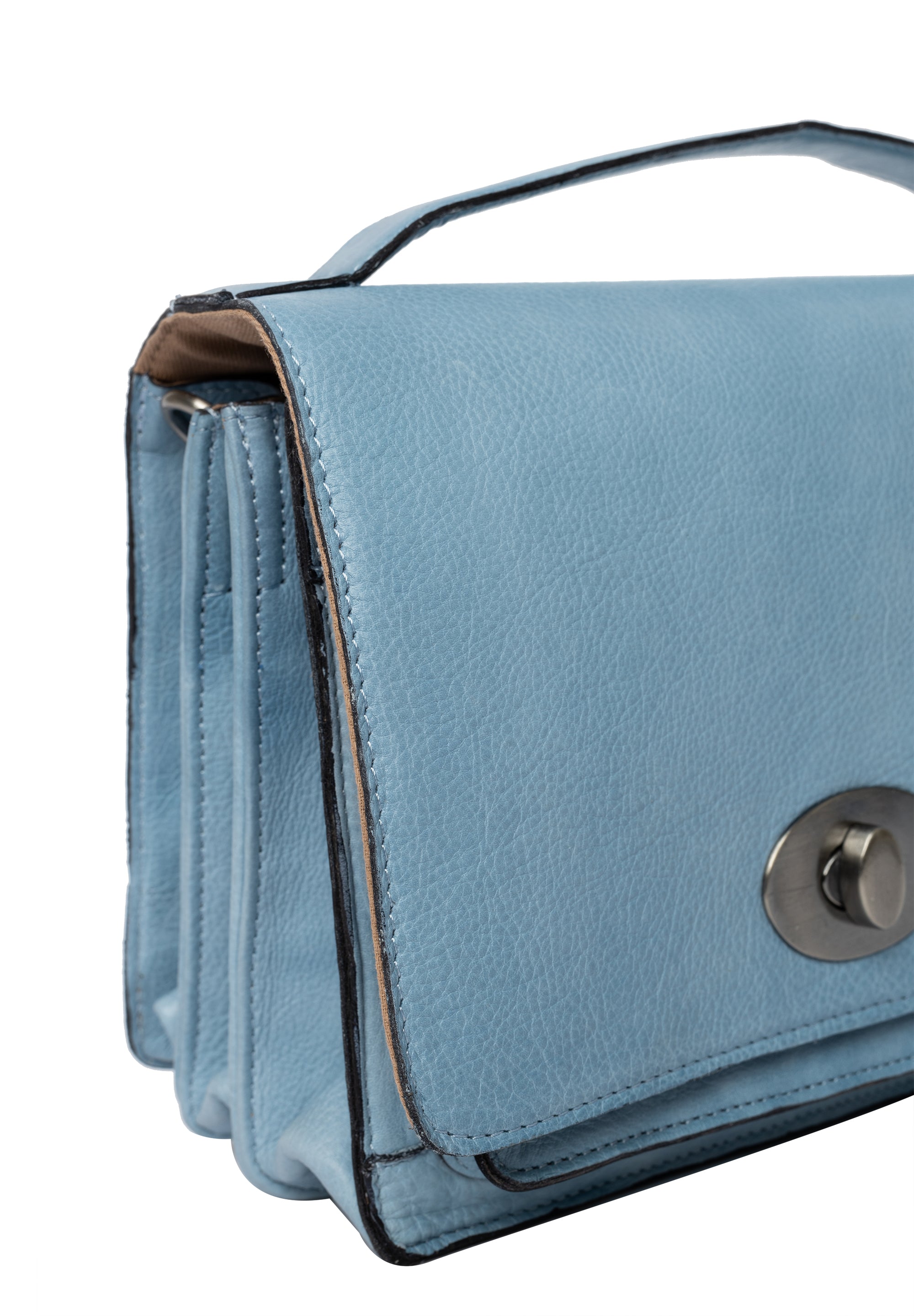 Crossbody Veske | Skinn | Medium | Avtagbar Skulderreim | Lyseblå | Klaff åpning | Alba Big