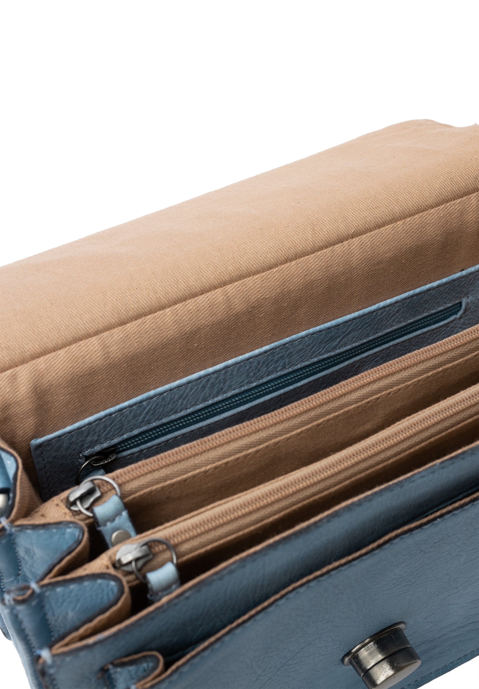 Crossbody Veske | Skinn | Medium | Avtagbar Skulderreim | Lyseblå | Klaff åpning | Alba Big