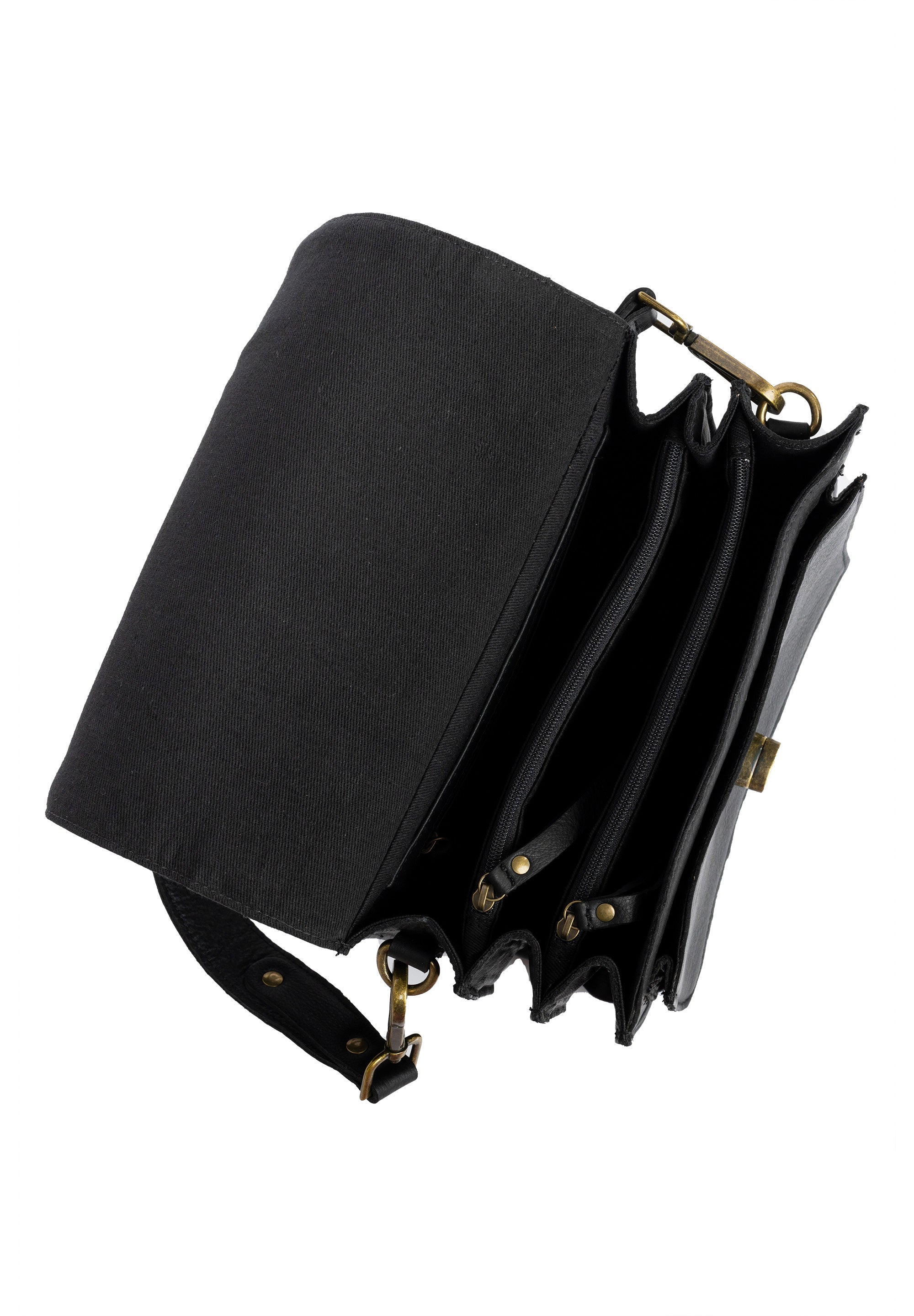 Crossbody Veske | Skinn | Medium | Avtagbar Skulderreim | Sort | Klaff åpning | Alba Big