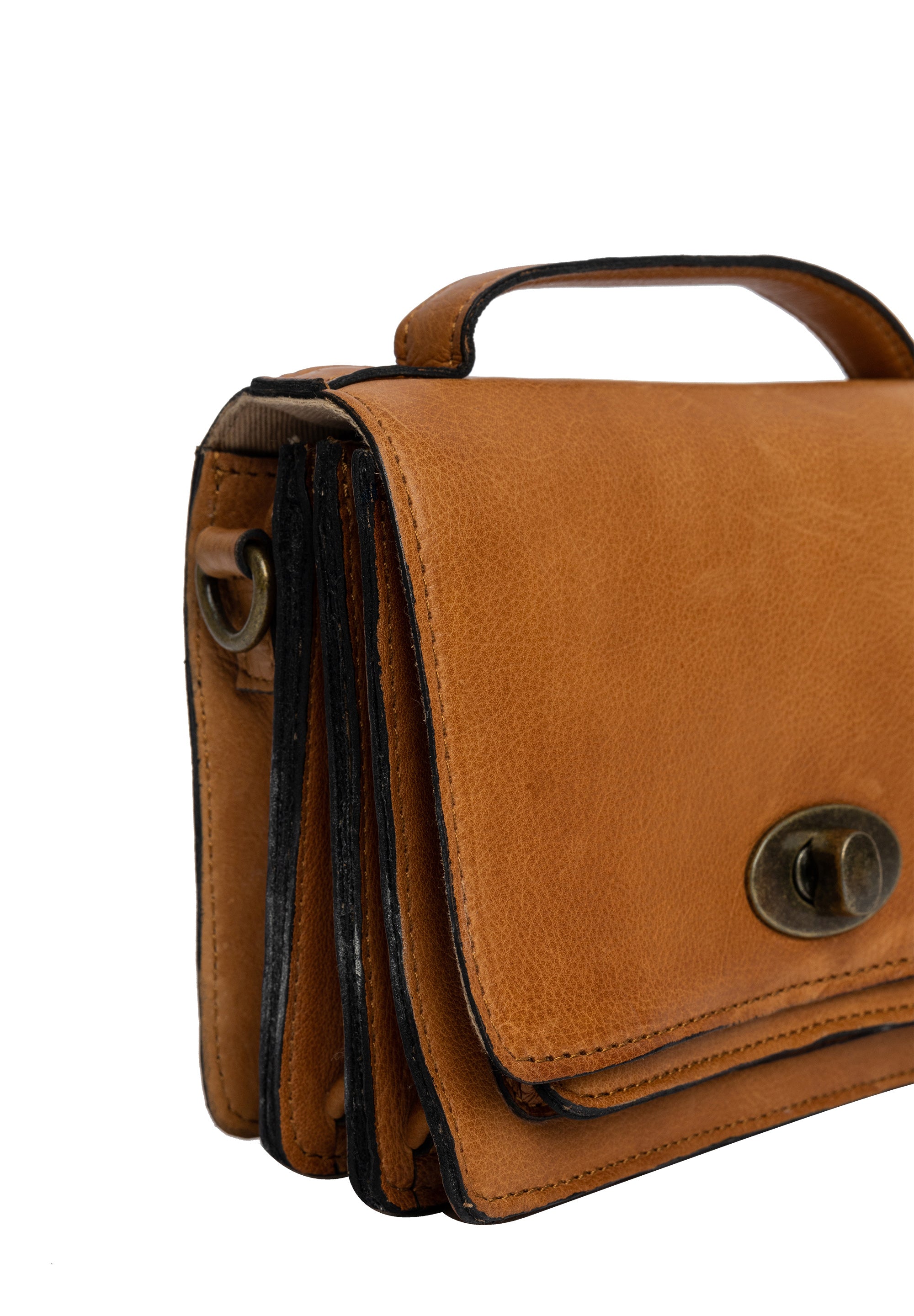 Crossbody Veske | Skinn | Liten | Avtagbar Skulderreim | Burned Tan| Klaff åpning | Alba Small