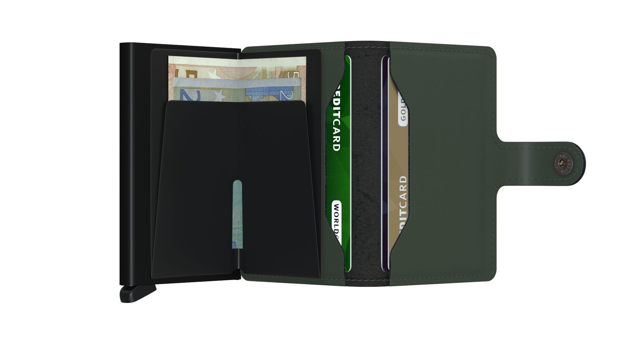 Miniwallet Kortholder – Grønn/Sort, Skinn, Pop-Up