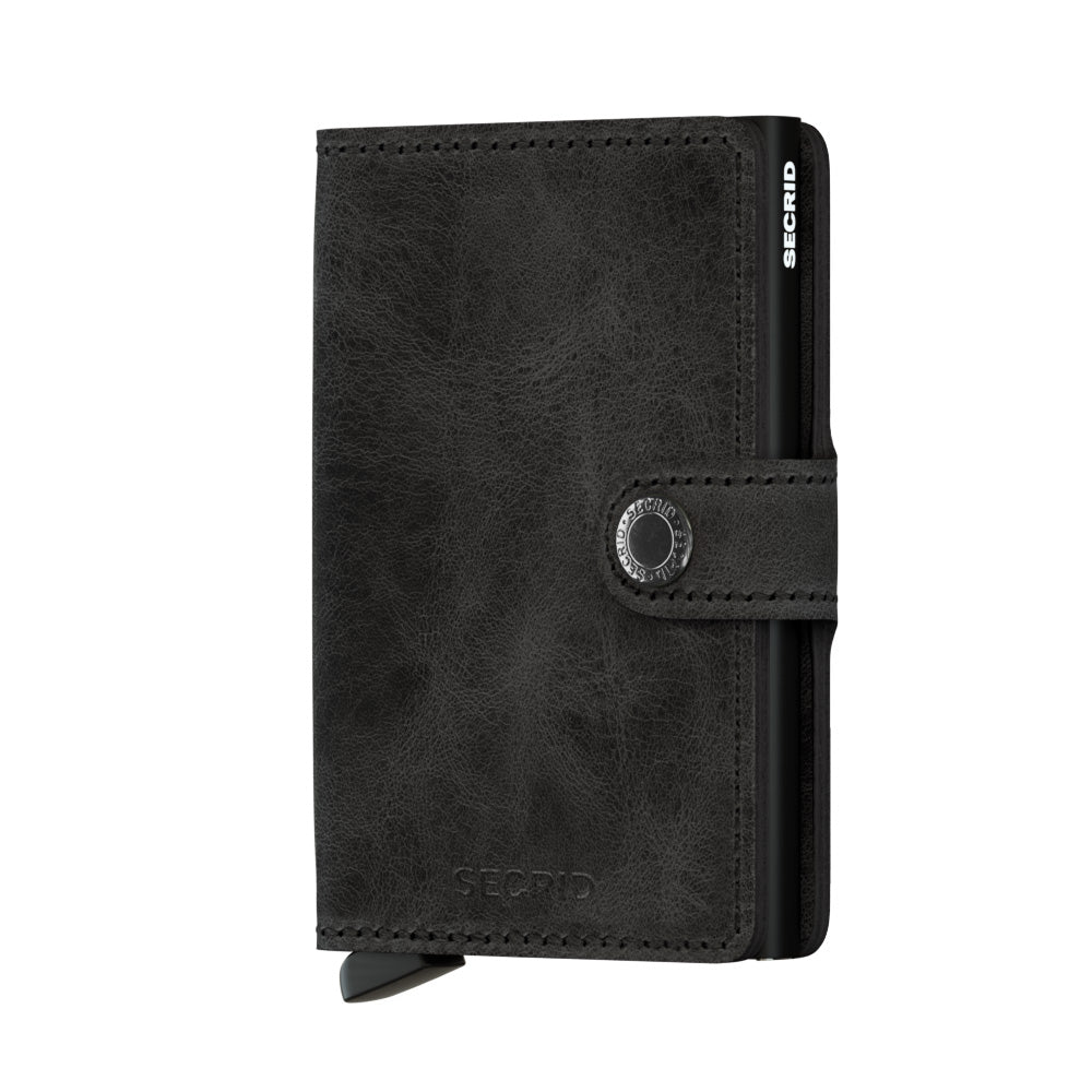 Miniwallet Kortholder – Sort Vintage Skinn, Pop-Up