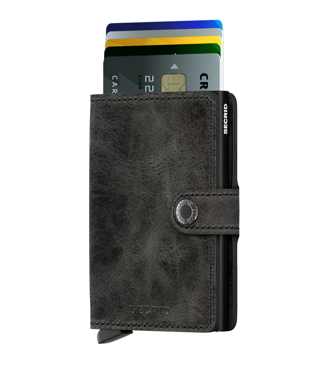Miniwallet Kortholder – Sort Vintage Skinn, Pop-Up